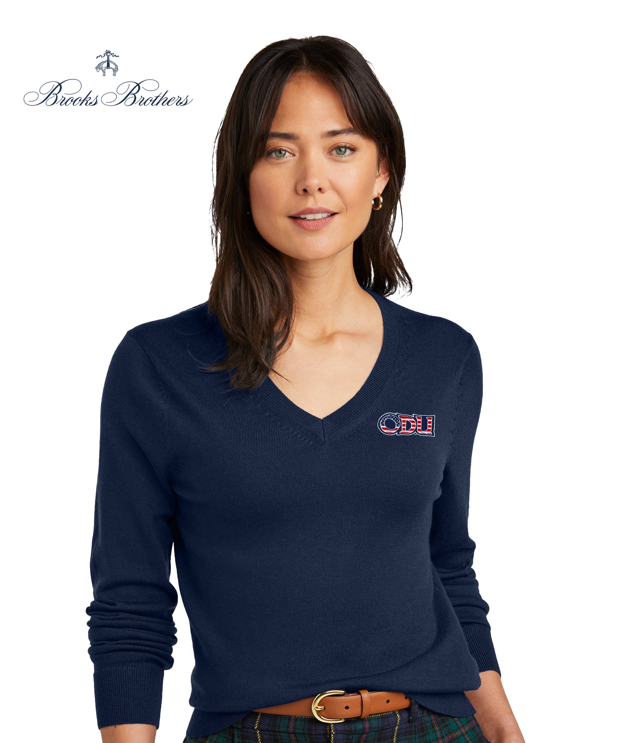 Old Dominion University, ODU Military - Military Logo, Women’s Washable Merino V-Neck Sweater - Navy