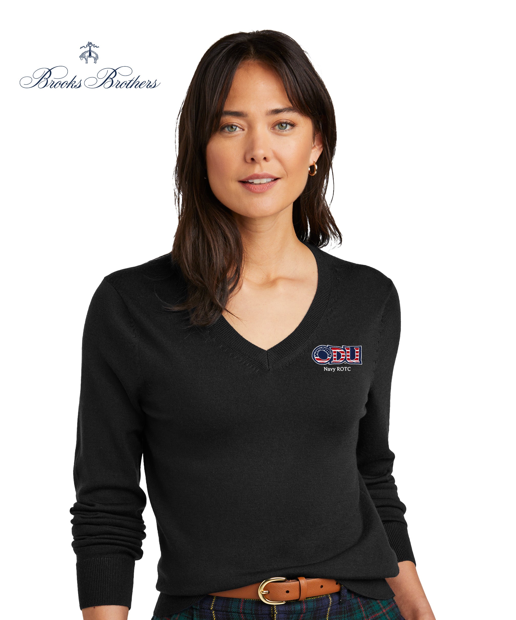 Old Dominion University, ODU Military -  Navy ROTC, Women’s Washable Merino V-Neck Sweater - Black