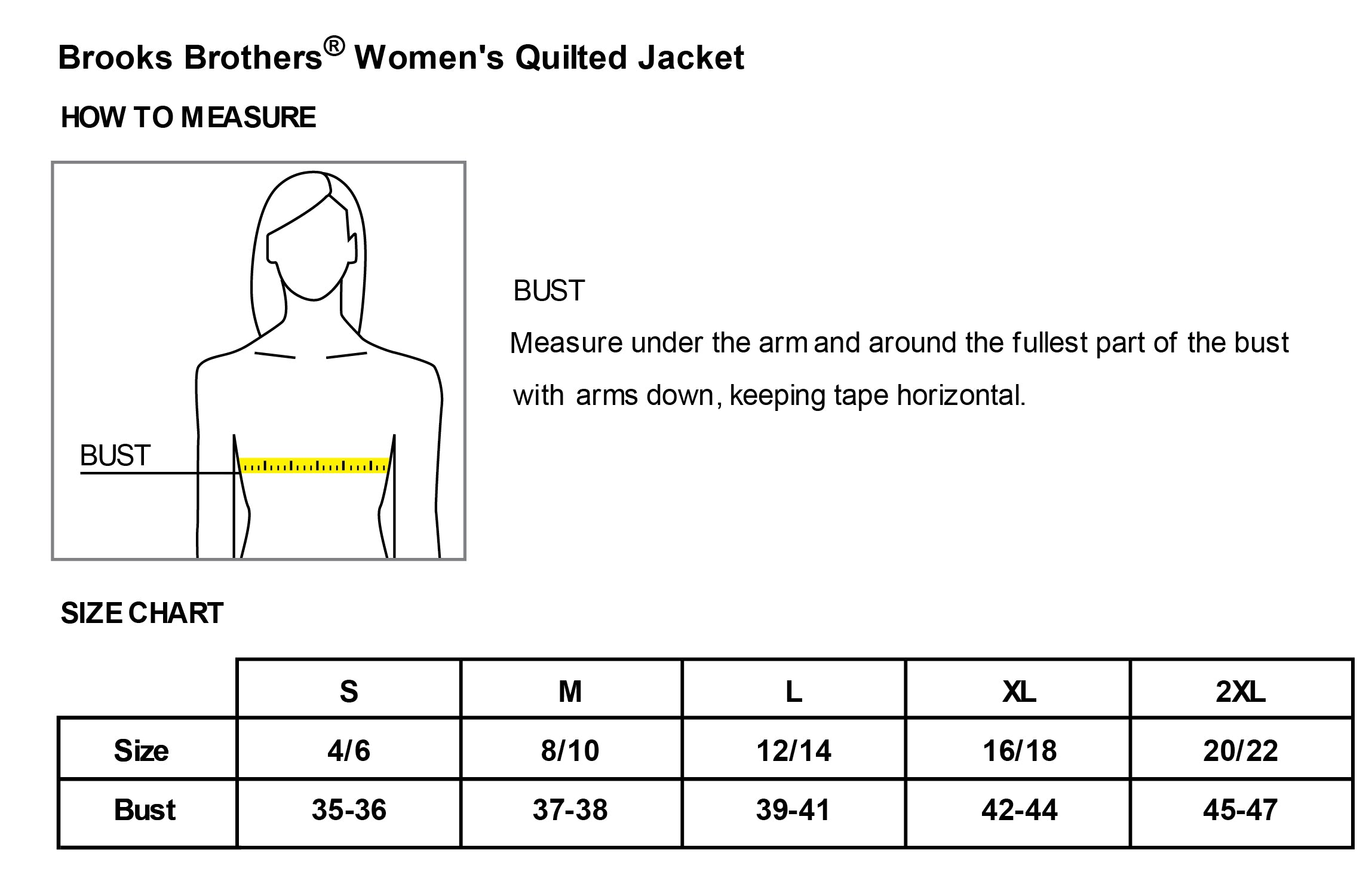 ODU Brooks Brothers® Women’s Quilted Jacket- Size Chart