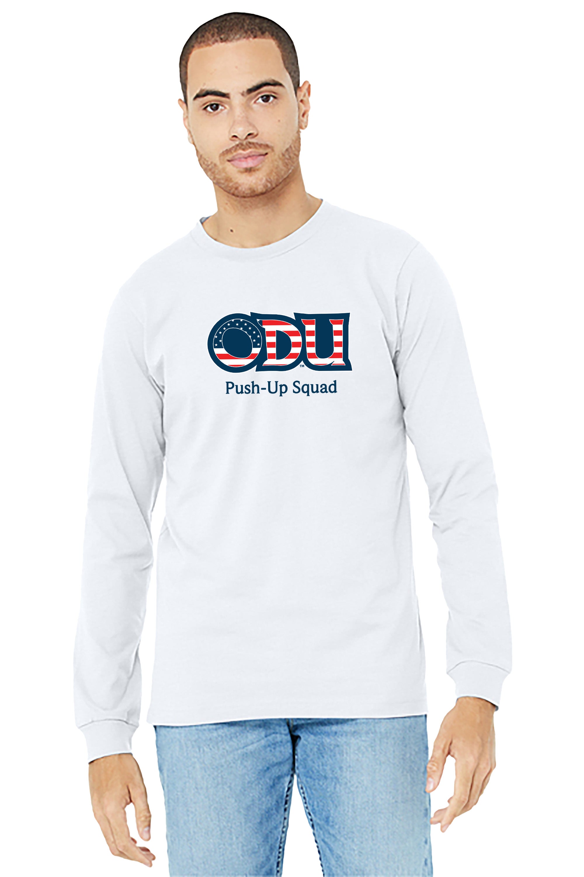 Old Dominion University, ODU Military - Push-Up Squad, Unisex Jersey Long Sleeve T-Shit - White