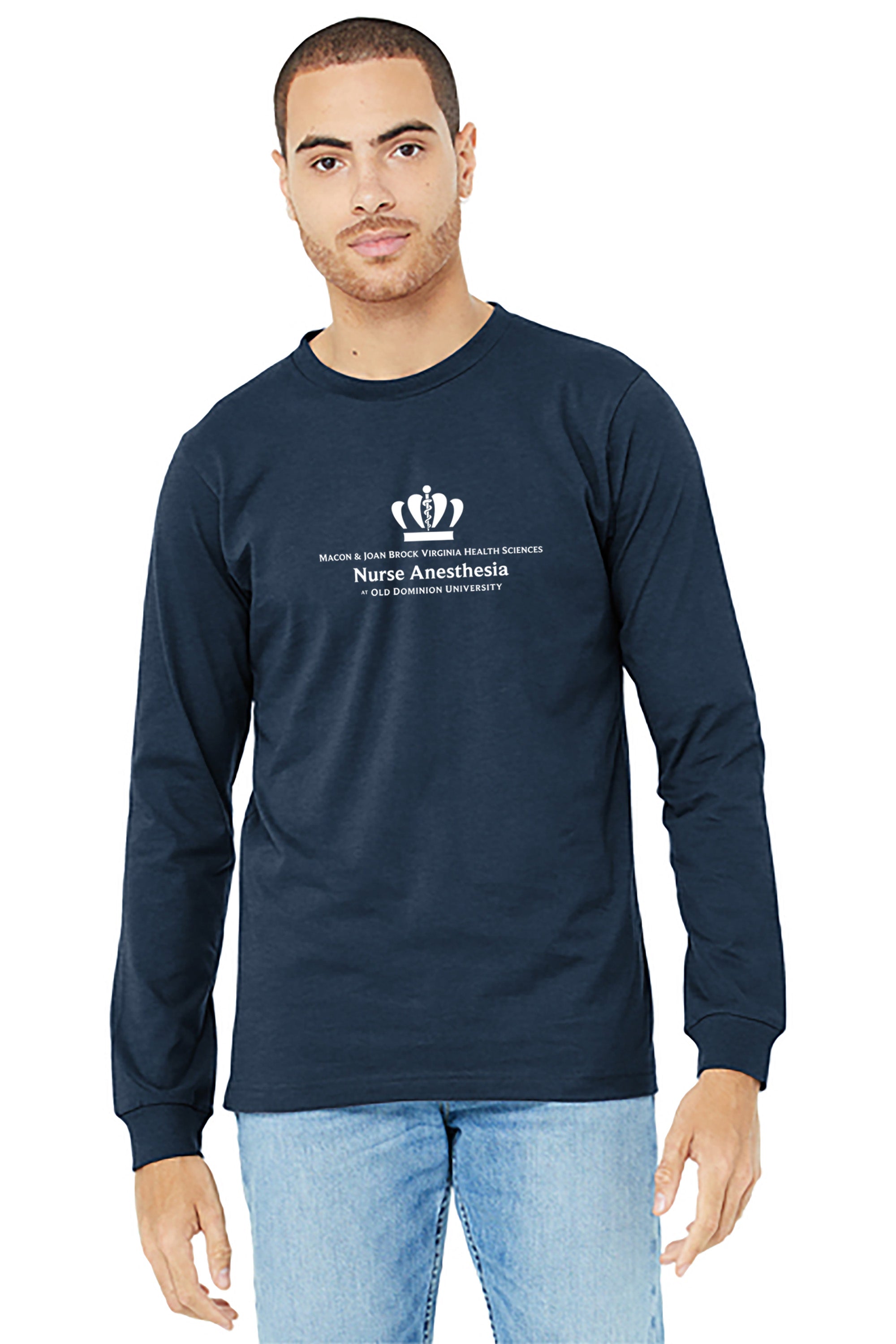 Old Dominion University, Full Logo, Nurse Anesthesia, Unisex Heather CVC Long Sleeve Tee - Navy