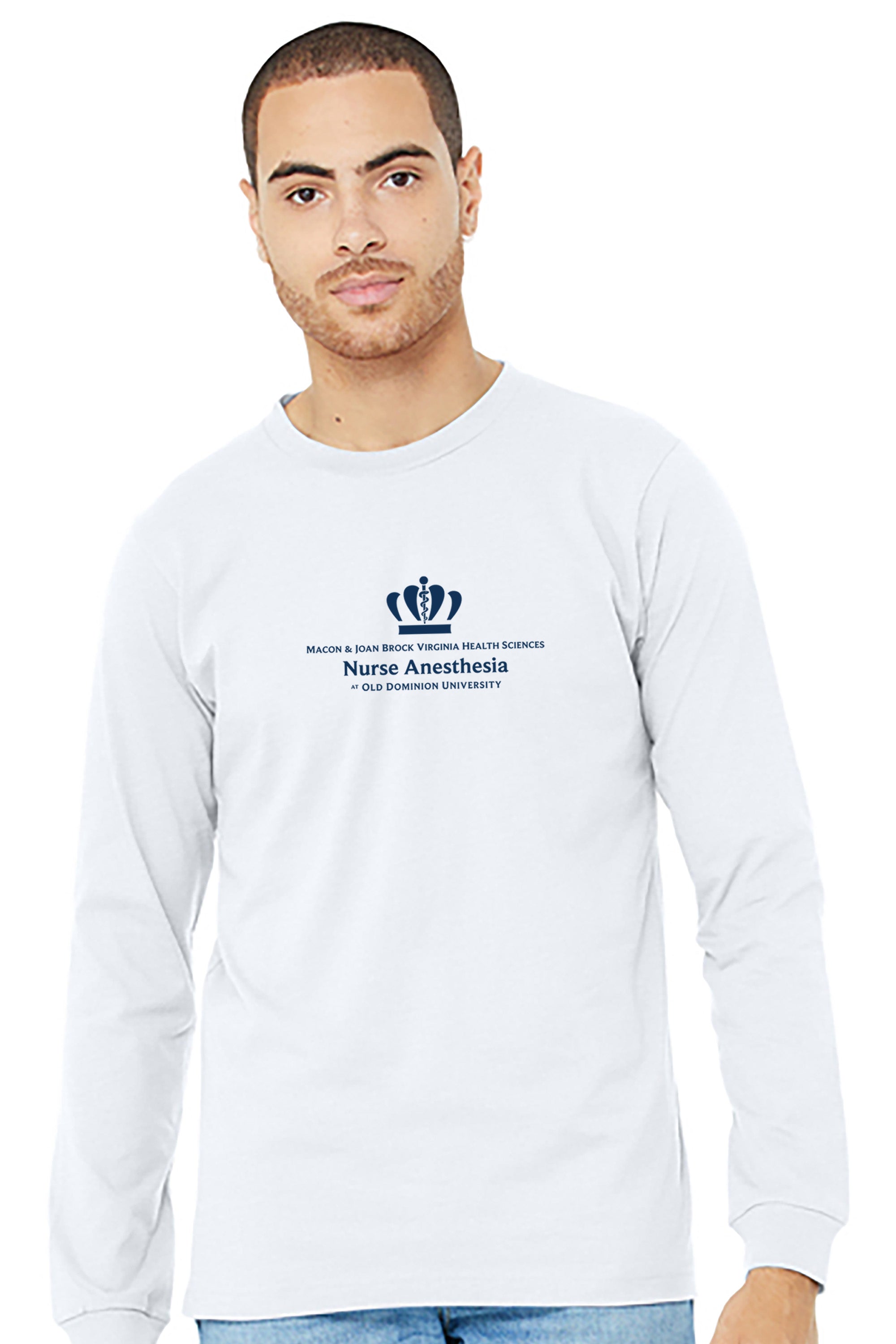 Old Dominion University, Full Logo, Nurse Anesthesia, Unisex Heather CVC Long Sleeve Tee - White