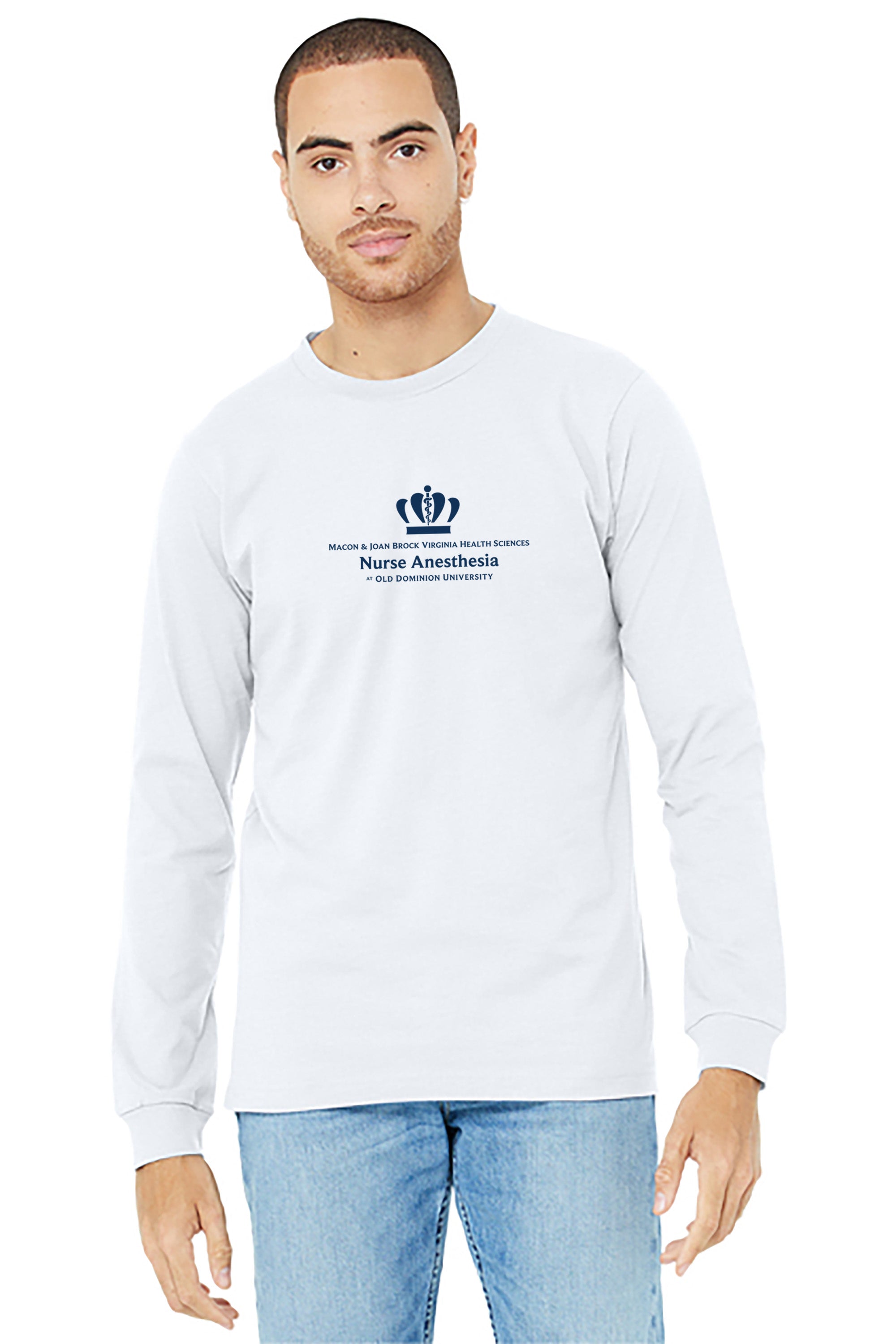 Old Dominion University, Full Logo, Nurse Anesthesia, Unisex Heather CVC Long Sleeve Tee - White