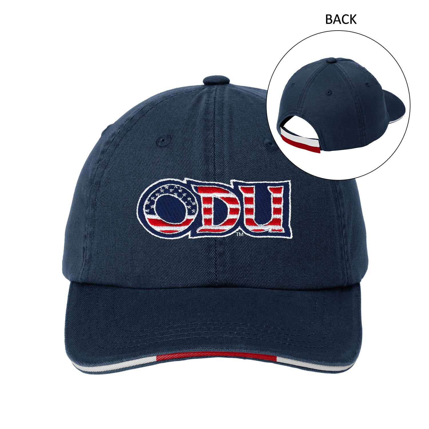 Old Dominion University, ODU Military - Military Logo, Sandwich Bill Cap with Striped Closure -Navy