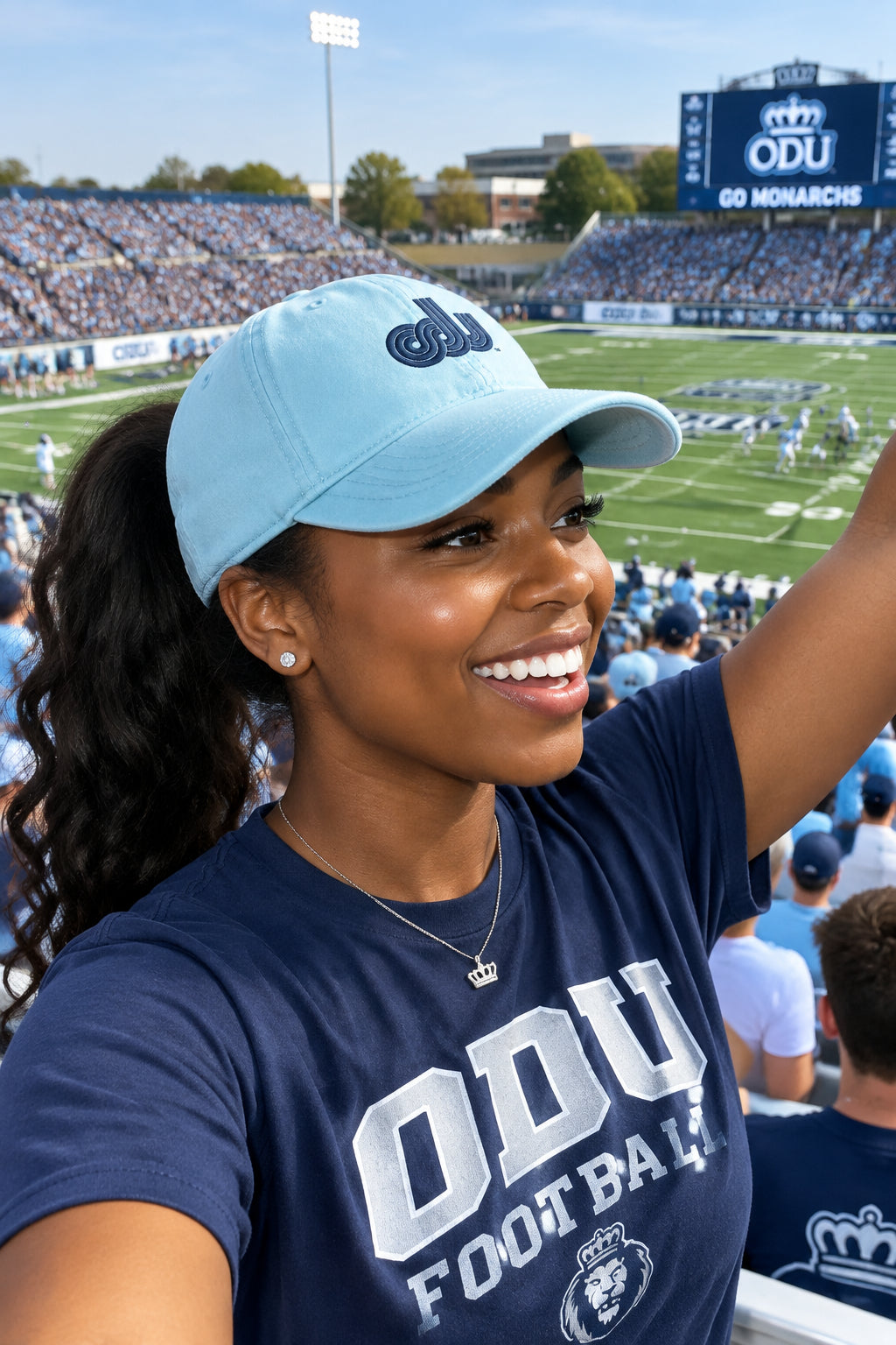 Old Dominion University, ODU Vintage, Women's Pigment-Dyed with Fashion Undervisor Cap Hudson Blue pony tail