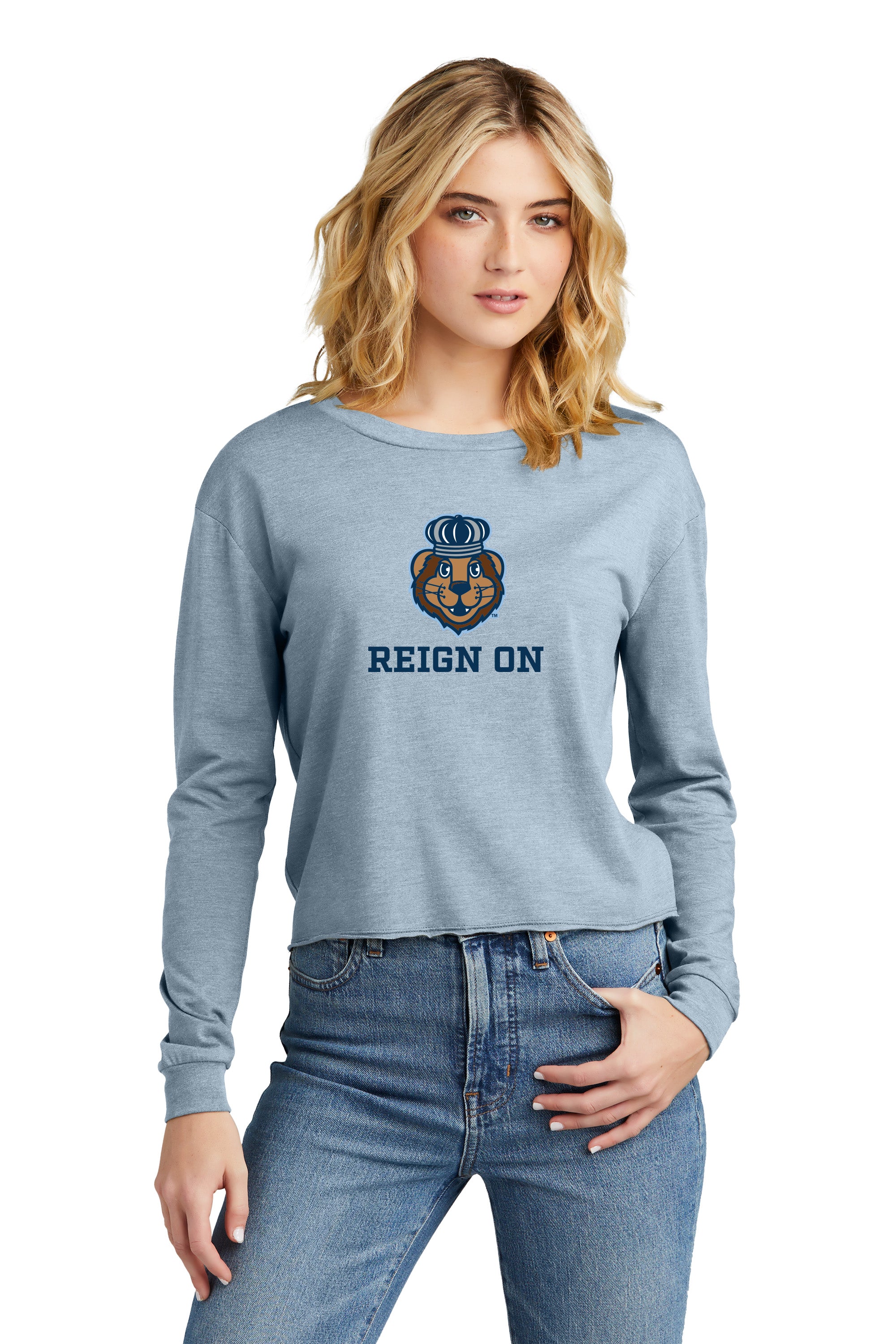 Old Dominion University, Reign On, Logo#24, District® Women’s Perfect Tri® Midi Long Sleeve T-Shirt - Light Blue