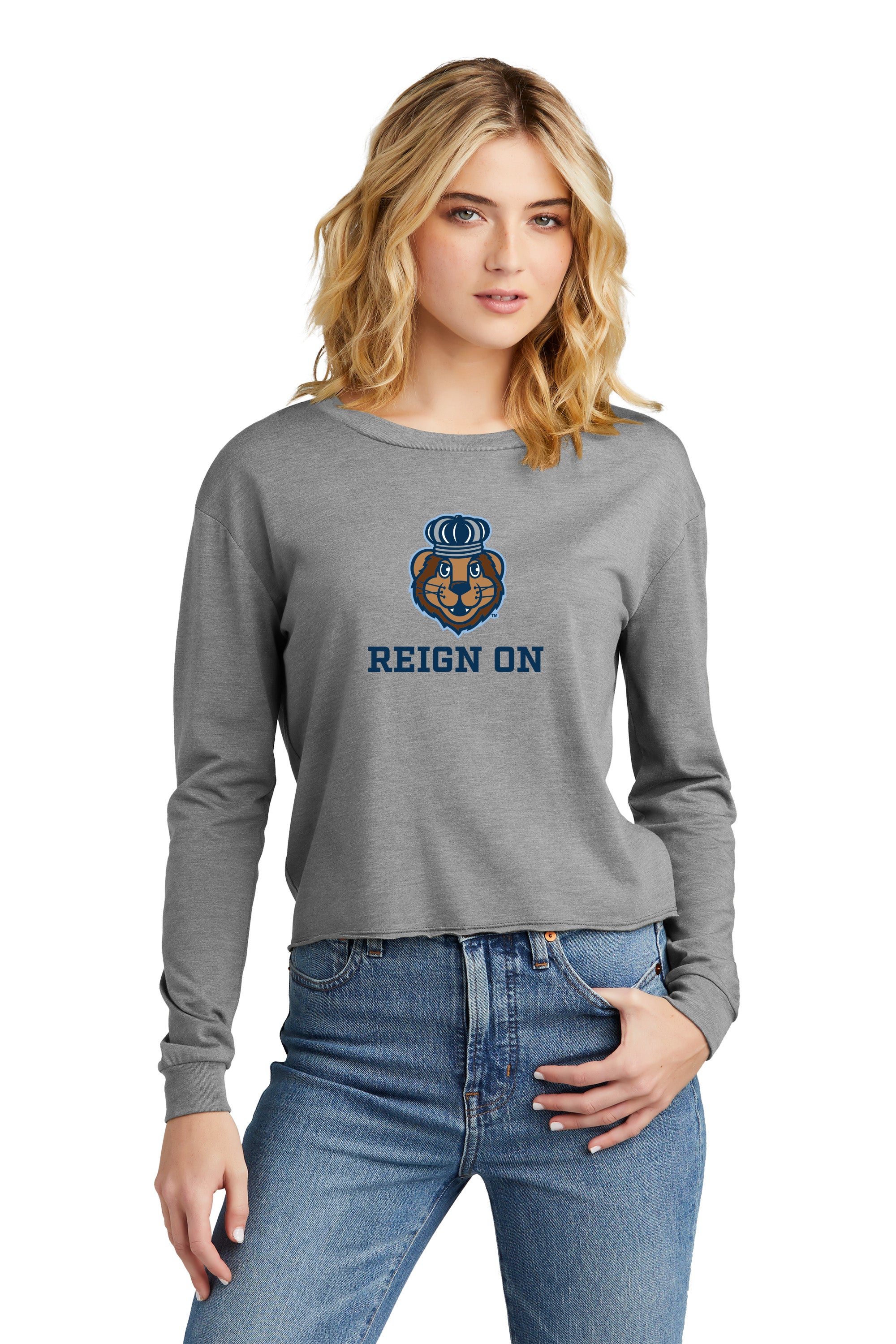 Old Dominion University, Reign On, Logo#24, District® Women’s Perfect Tri® Midi Long Sleeve T-Shirt - Grey