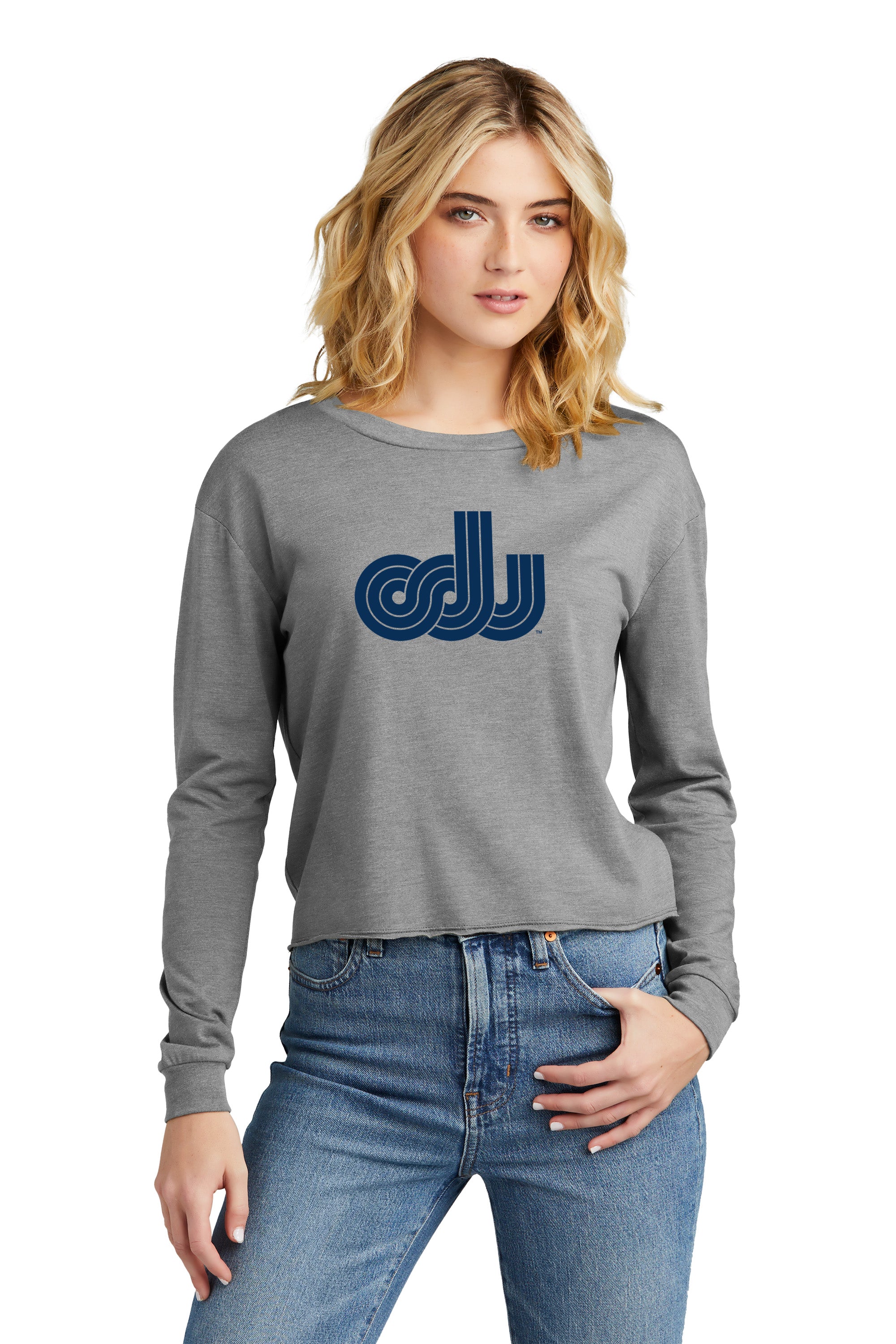 Old Dominion University, ODU Vintage Logo, District® Women’s Perfect Tri® Midi Long Sleeve T-Shirt- Grey