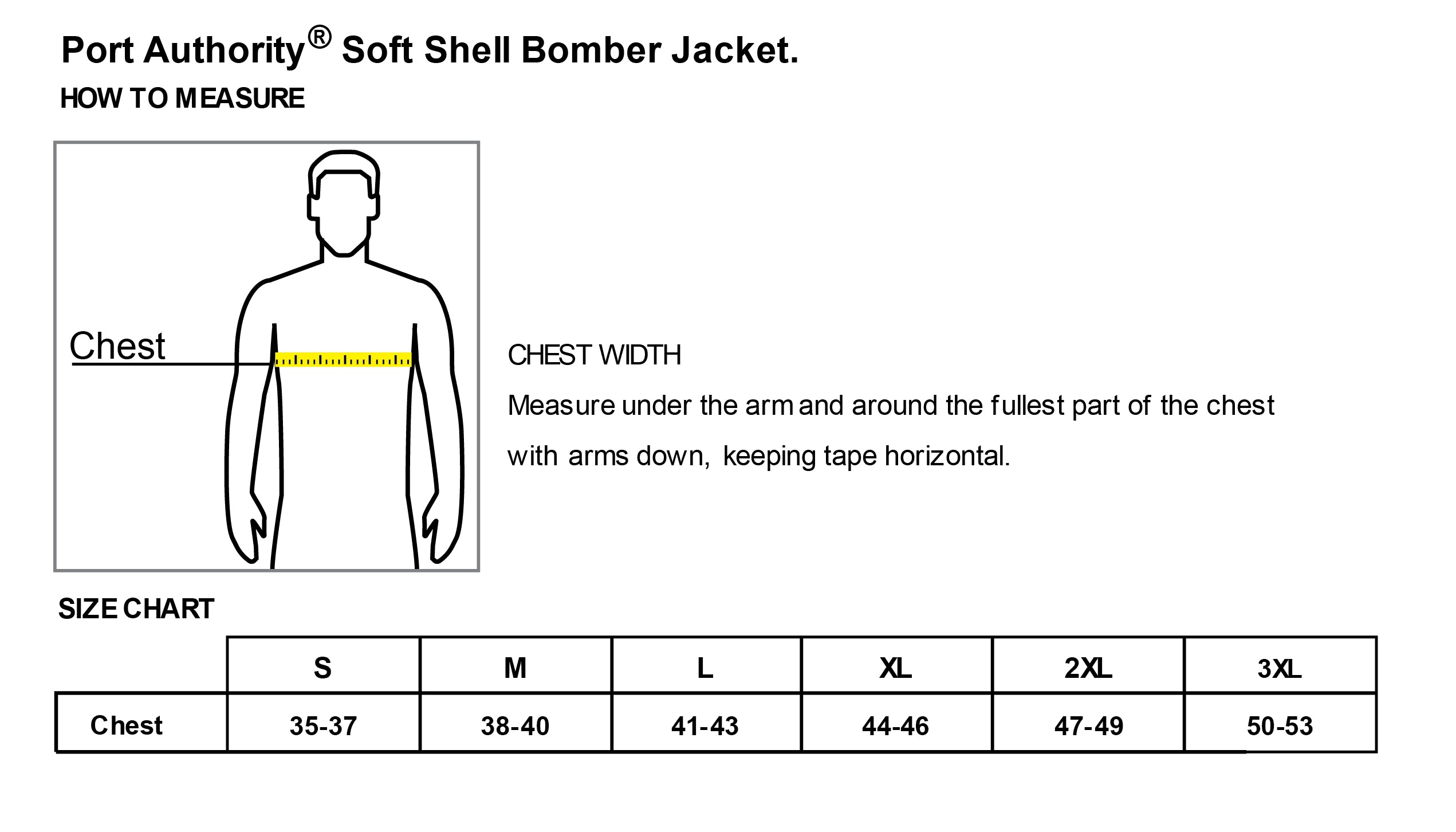 Old Dominion University, ODU Military - Army ROTC , Port Authority® Soft Shell Bomber Jacket- Size Chart