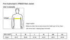 Old Dominion University, Club Sports - Rugby, C-FREE® Rain Jacket - Size Chart