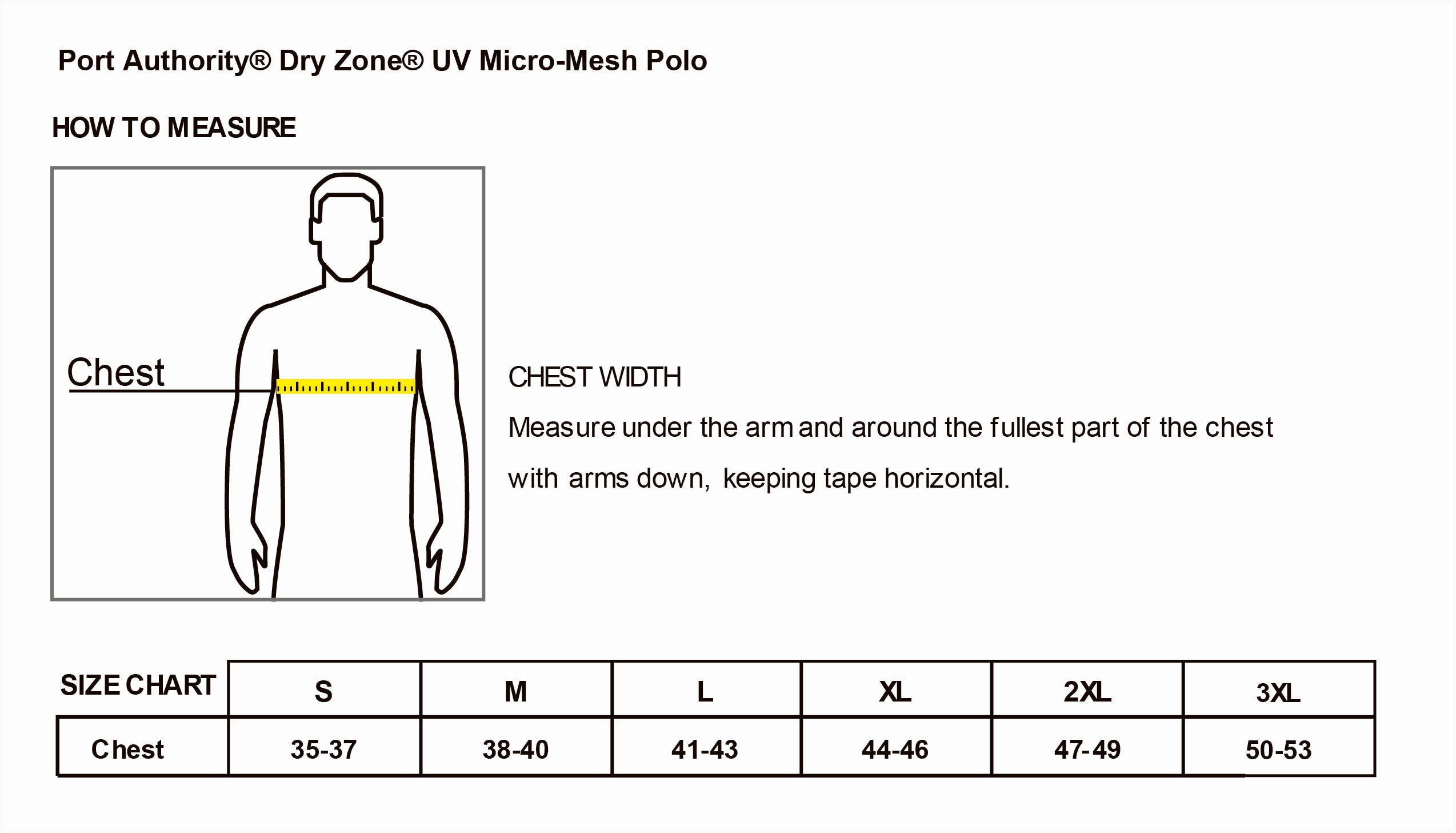 Old Dominion University, ODU Military - Military Connection Center, Port Authority® Dry Zone® UV Micro-Mesh Polo Shirt - Size Chart