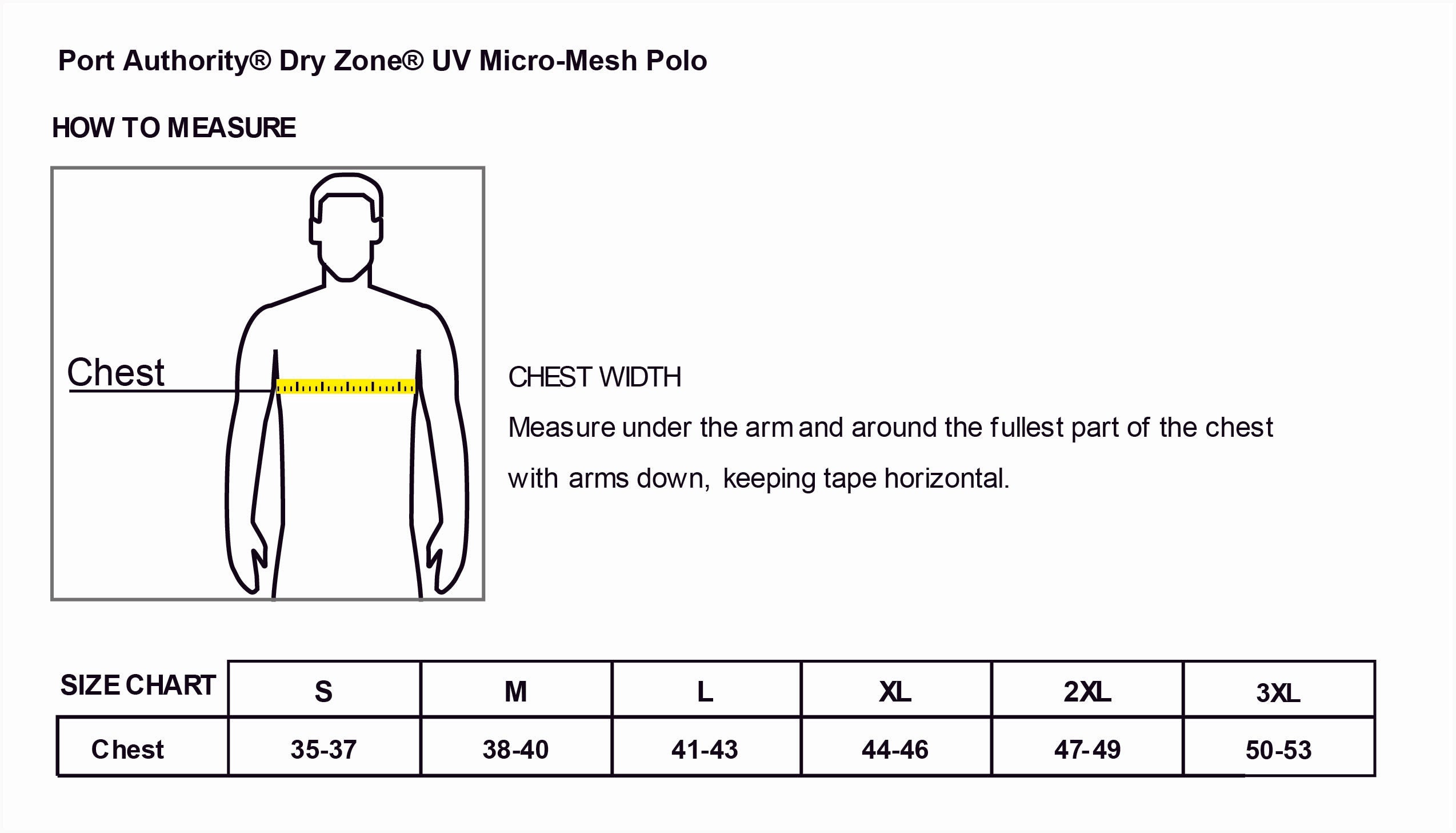 Old Dominion University, ODU - Sports, Port Authority® Dry Zone® UV Micro-Mesh Polo Shirt - White - Size Chart