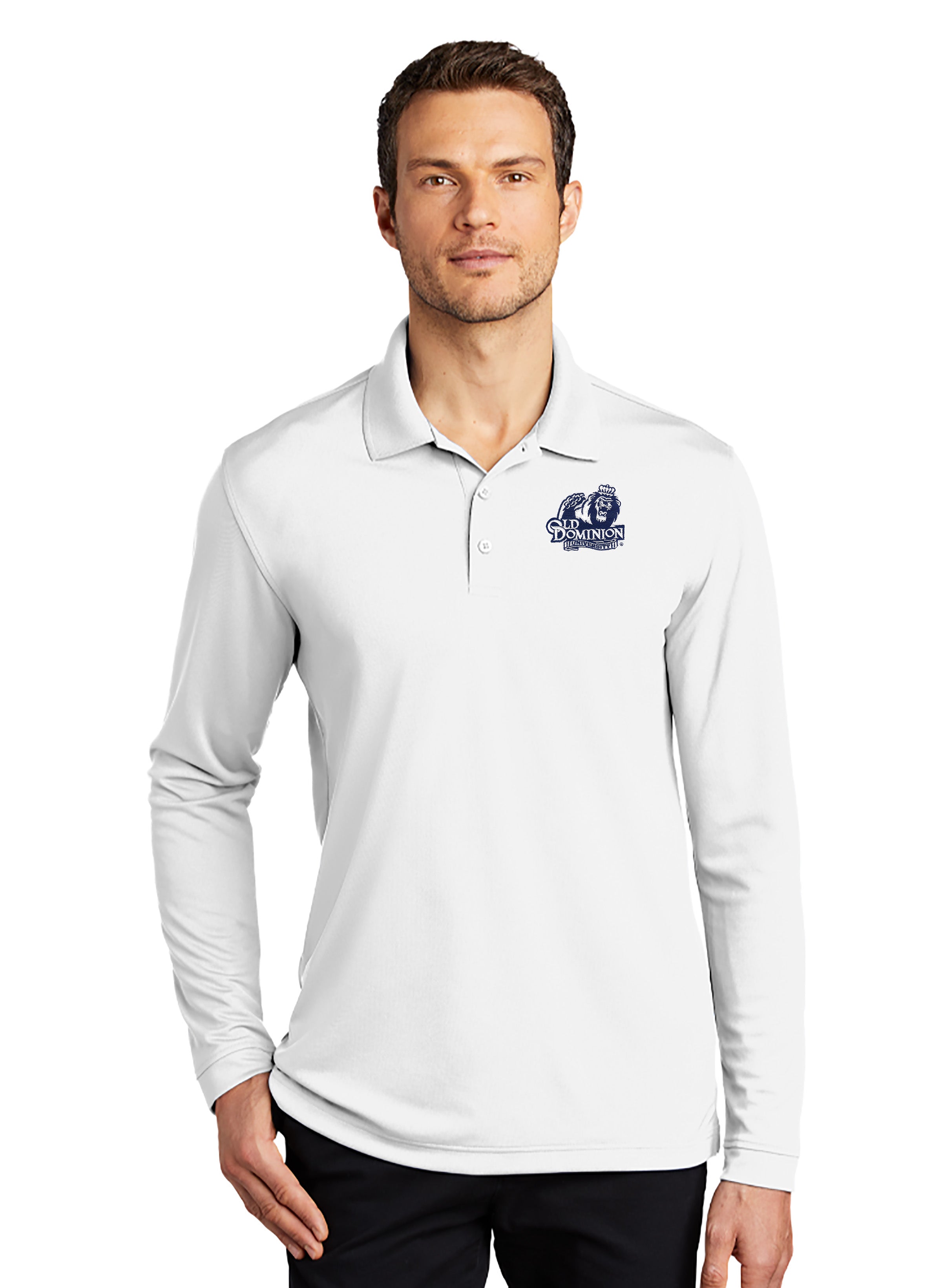 Old Dominion University, UV Micro-Mesh Long Sleeve Polo Shirt- White