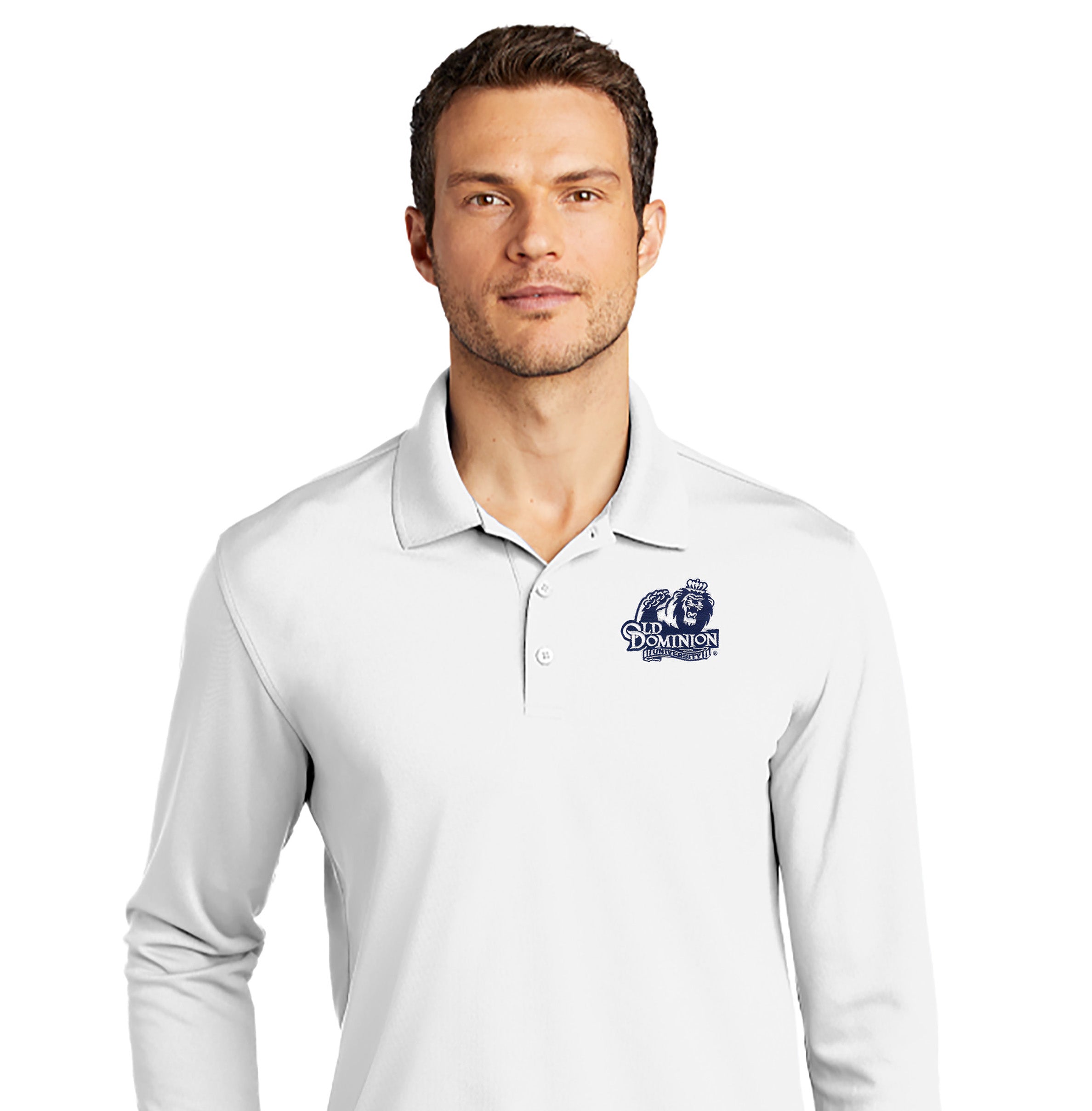 Old Dominion University, UV Micro-Mesh Long Sleeve Polo Shirt- White