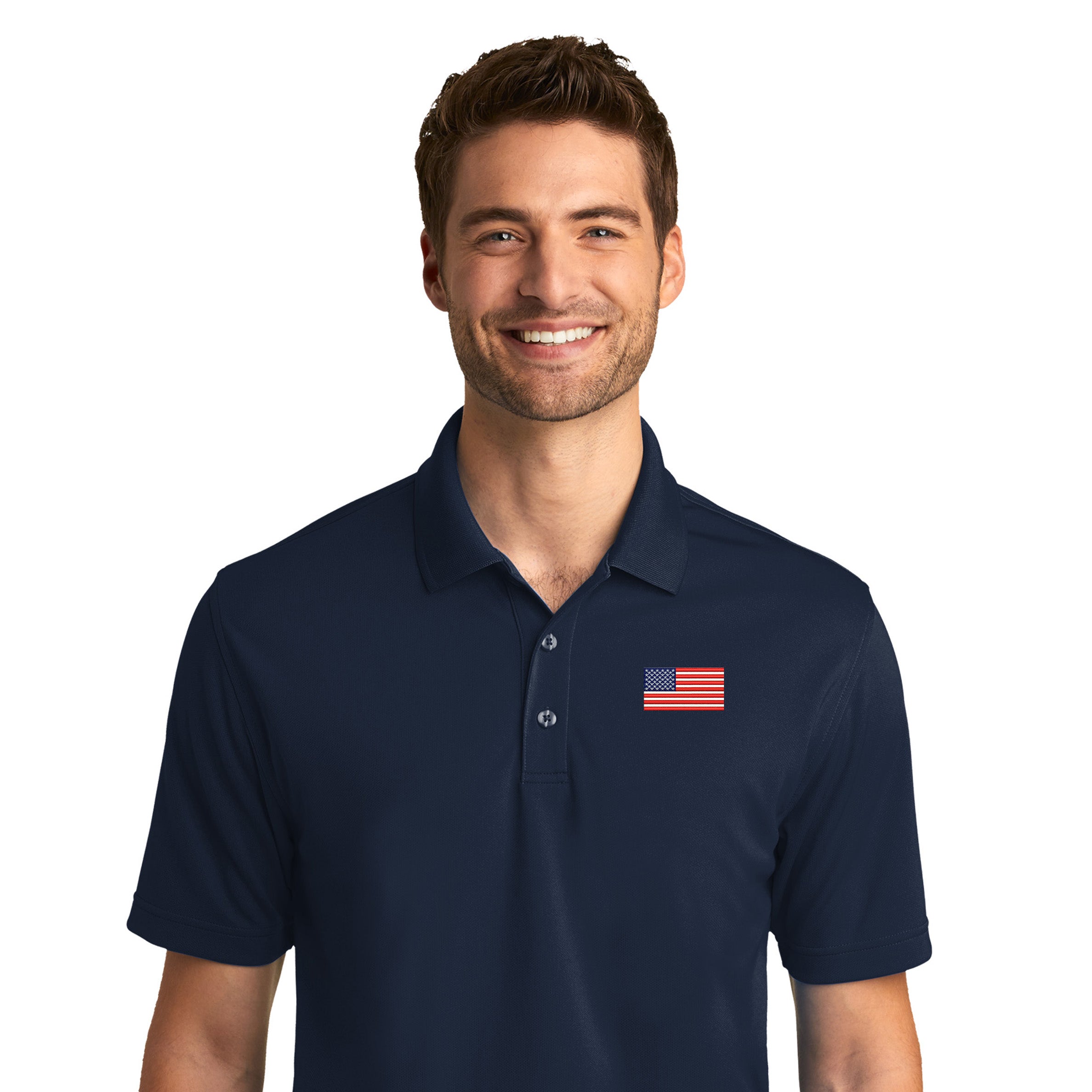 American Flag UV Micro-Mesh Polo Shirt- Navy