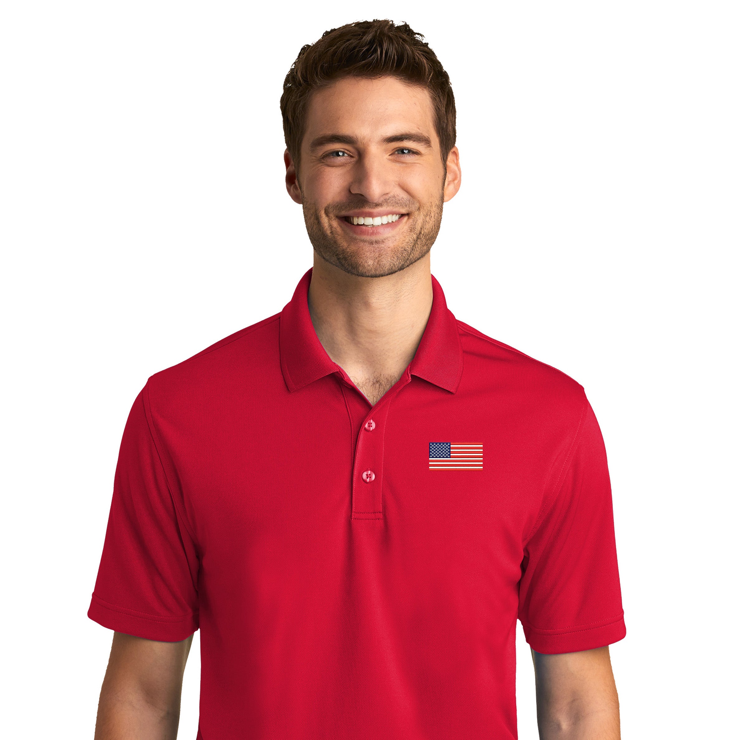 American Flag UV Micro-Mesh Polo Shirt- Red