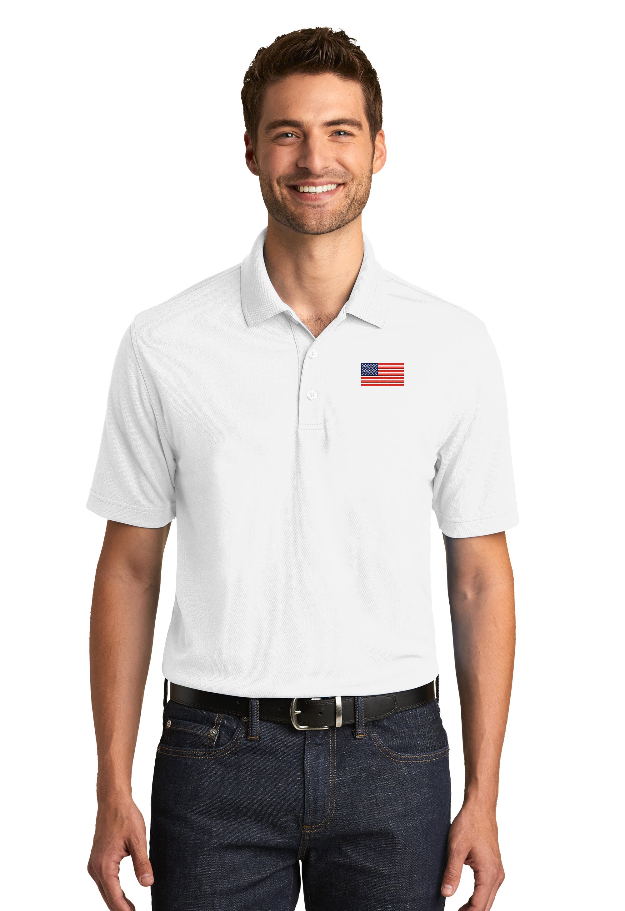 American Flag UV Micro-Mesh Polo Shirt- White