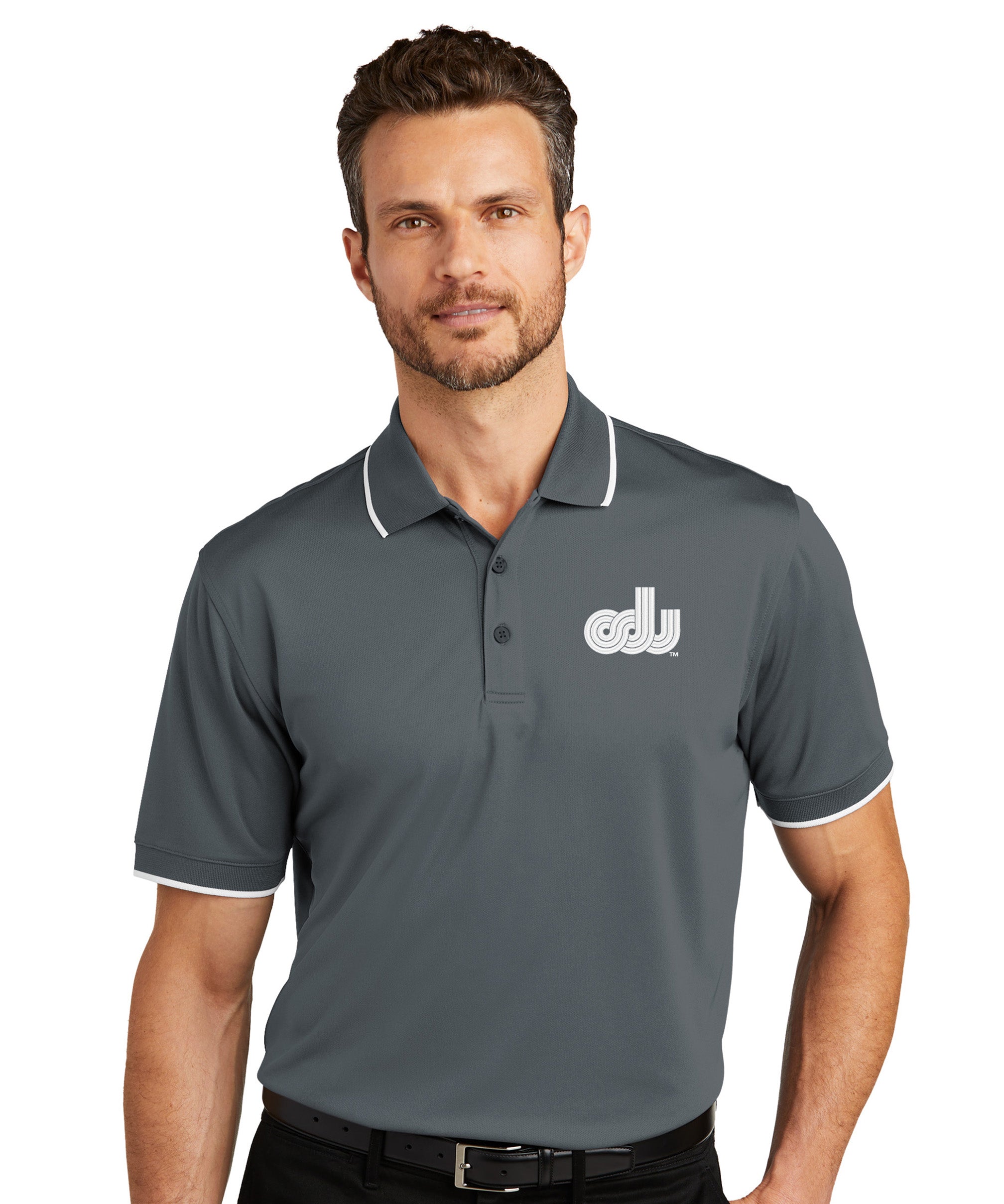 Old Dominion University, ODU, Vintage8 logo, Port Authority® Dry Zone® UV Micro-Mesh Tipped Polo shirt- Graphite