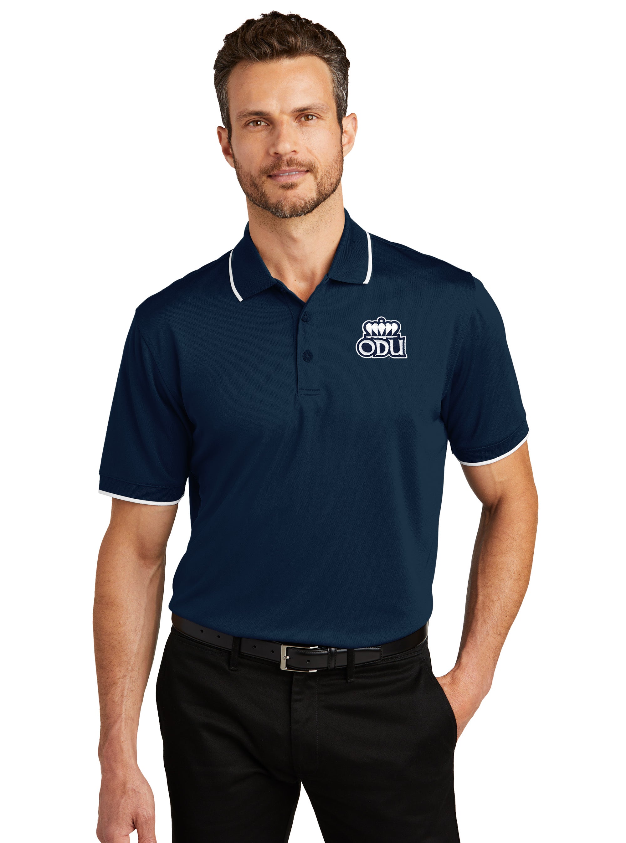 Old Dominion University, ODU Logo, Port Authority® Dry Zone® UV Micro-Mesh Tipped Polo Shirt- River Blue Navy