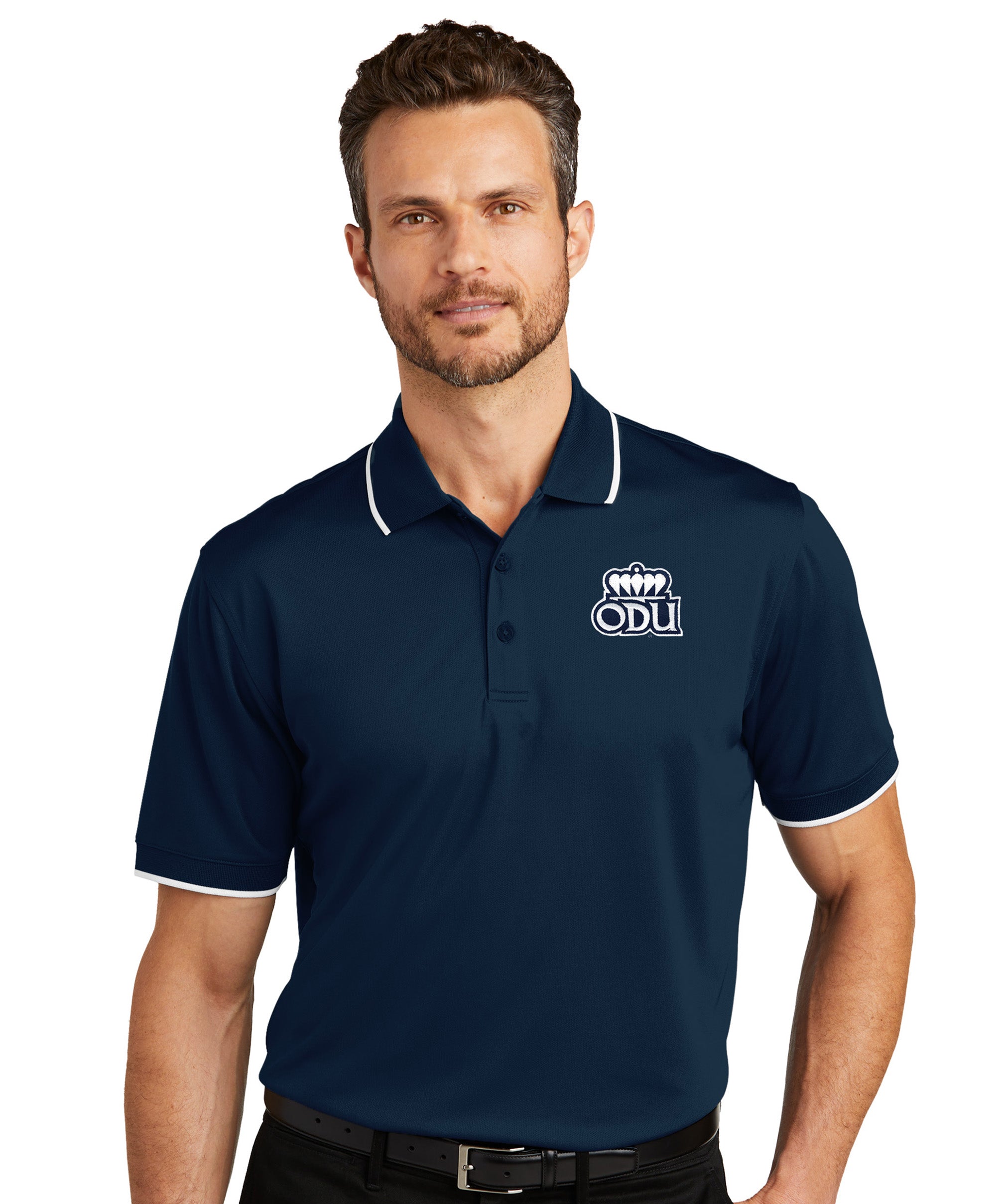 Old Dominion University, ODU Logo, Port Authority® Dry Zone® UV Micro-Mesh Tipped Polo Shirt- River Blue Navy