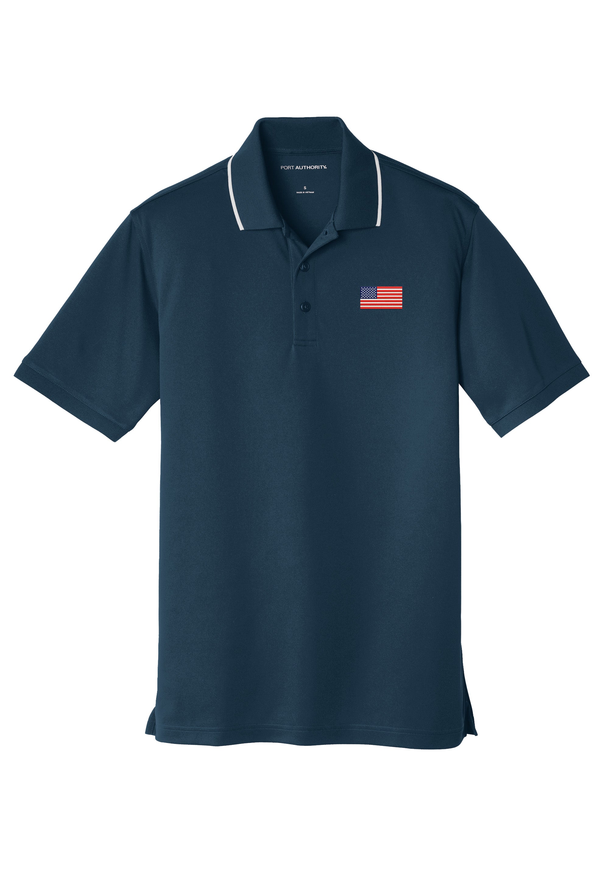 American Flag, Dry Zone® UV Micro-Mesh Tipped Polo - Navy