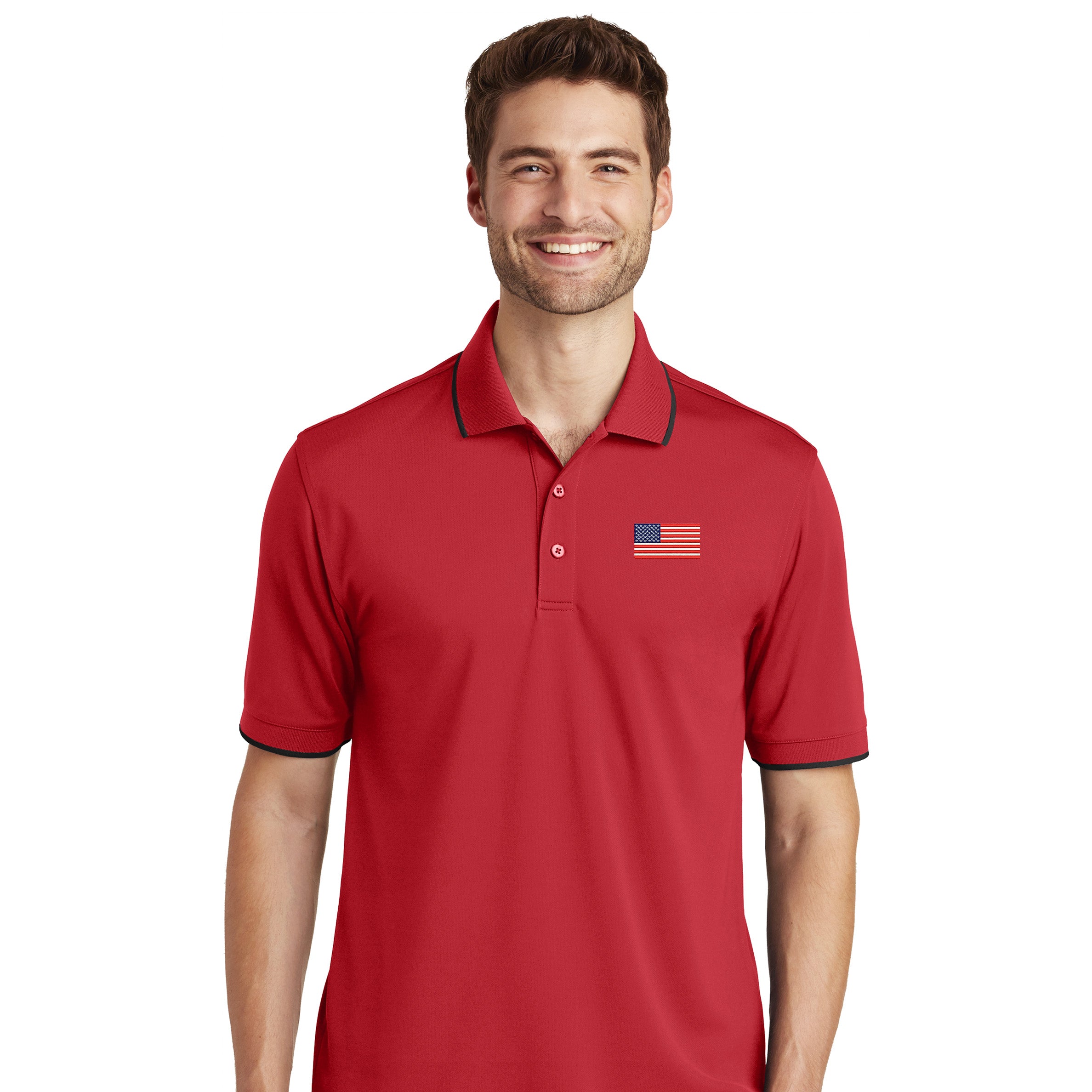 American Flag, Dry Zone® UV Micro-Mesh Tipped Polo - Red