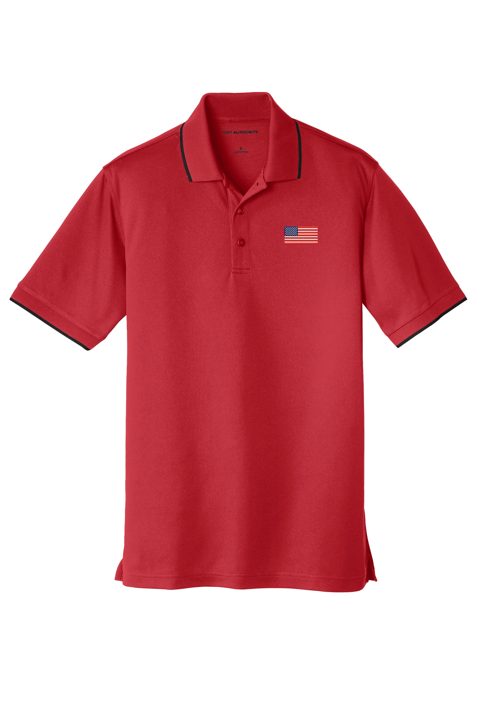 American Flag, Dry Zone® UV Micro-Mesh Tipped Polo - Red