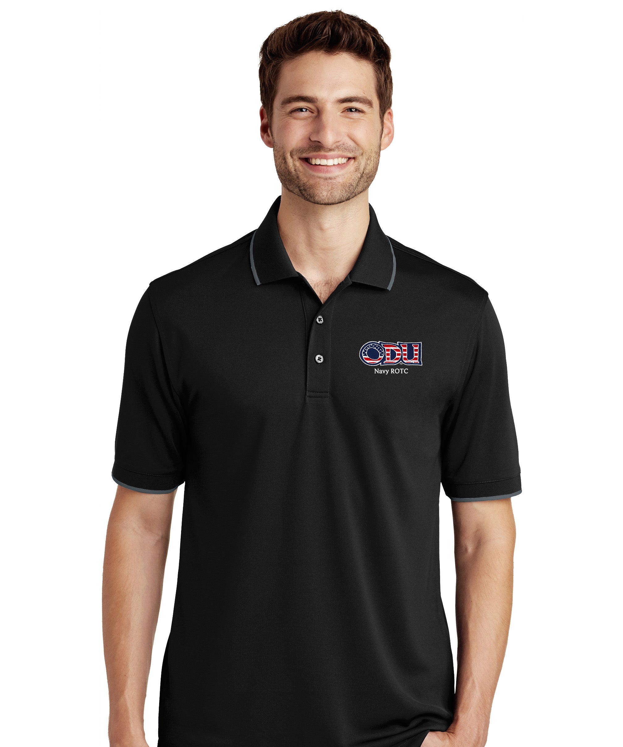 Old Dominion University, ODU Military - Navy ROTC, UV Micro-Mesh Tipped Polo - Black