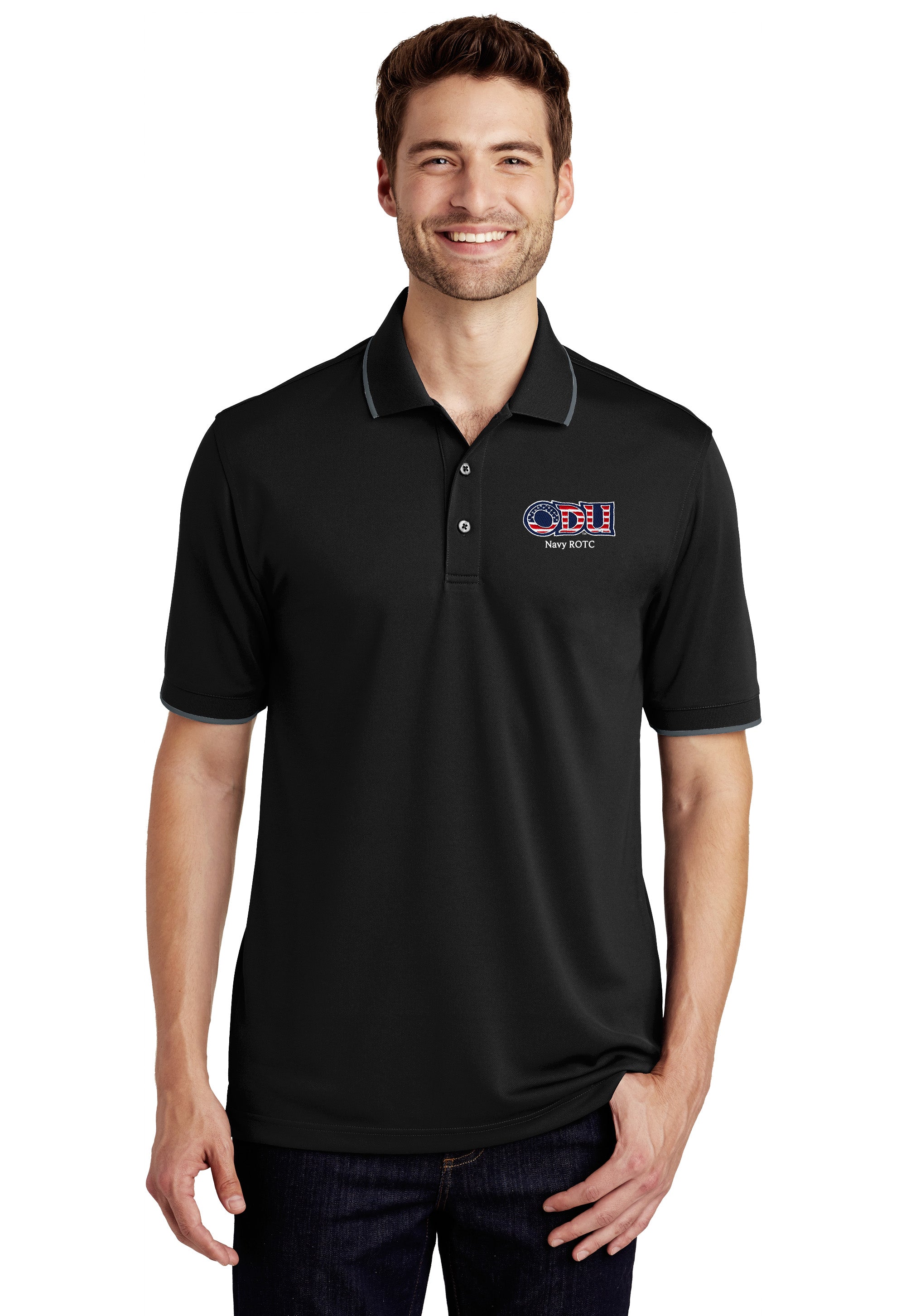 Old Dominion University, ODU Military - Navy ROTC, UV Micro-Mesh Tipped Polo - Black