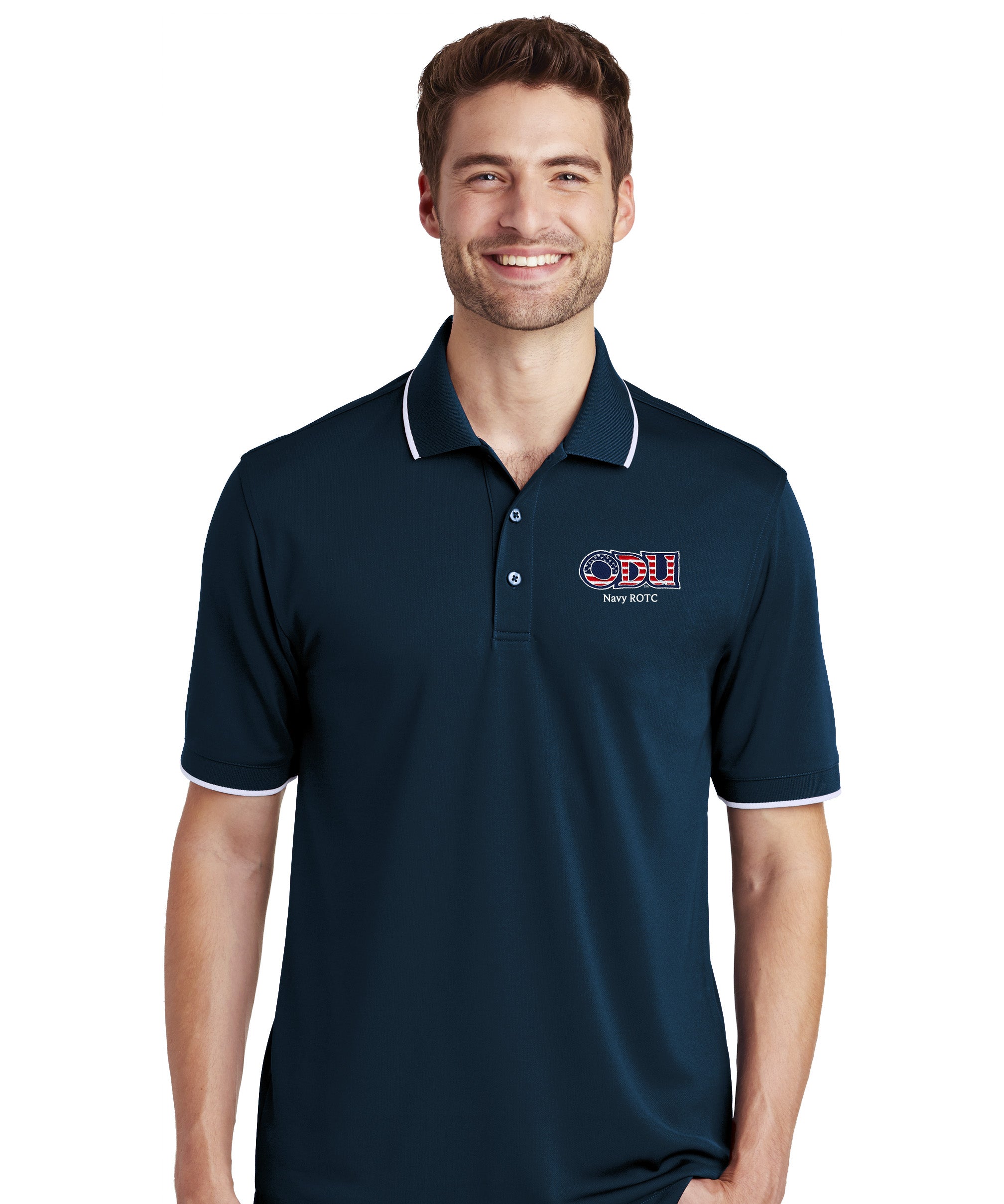 Old Dominion University, ODU Military - Navy ROTC, UV Micro-Mesh Tipped Polo - Navy