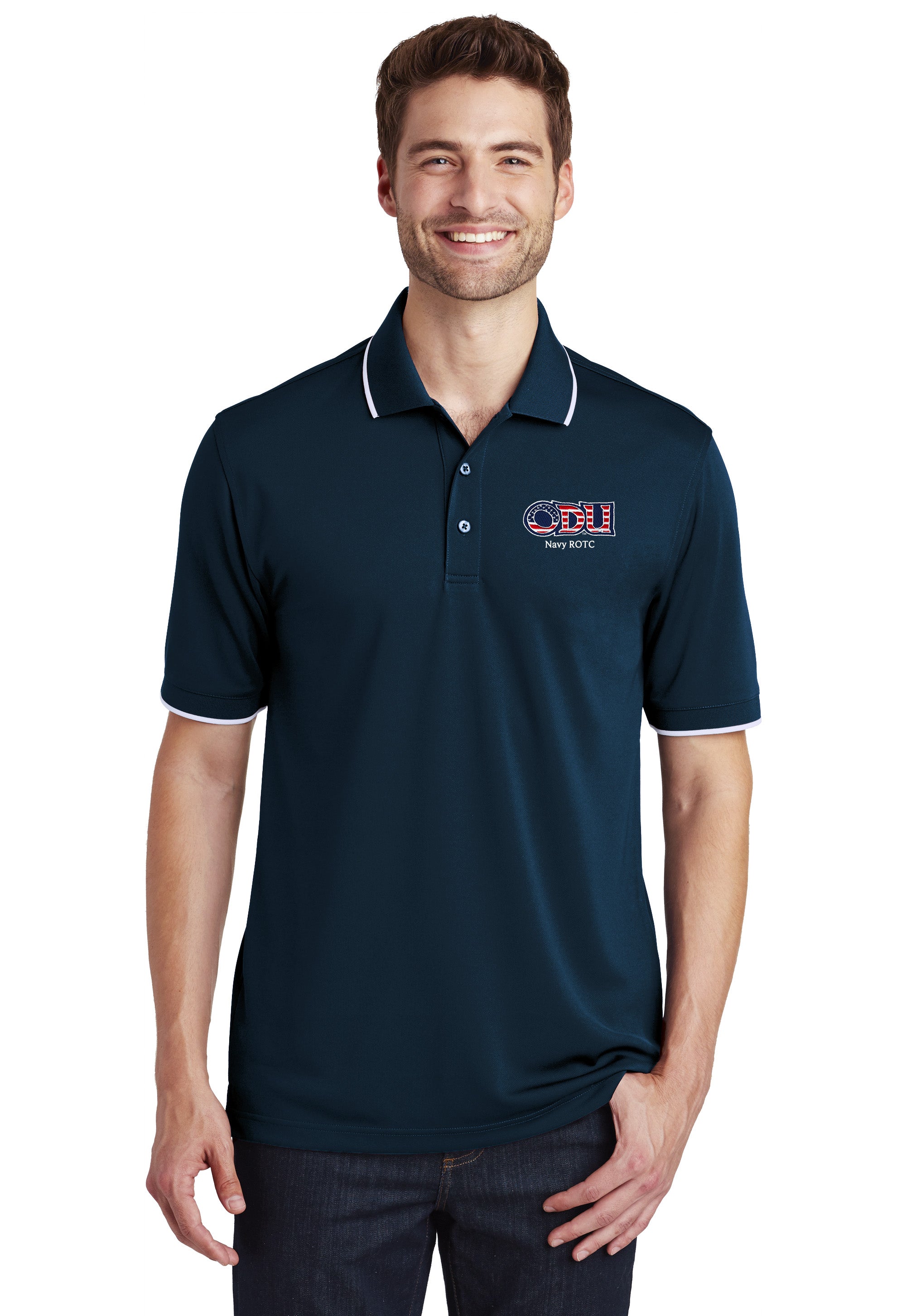 Old Dominion University, ODU Military - Navy ROTC, UV Micro-Mesh Tipped Polo - Navy