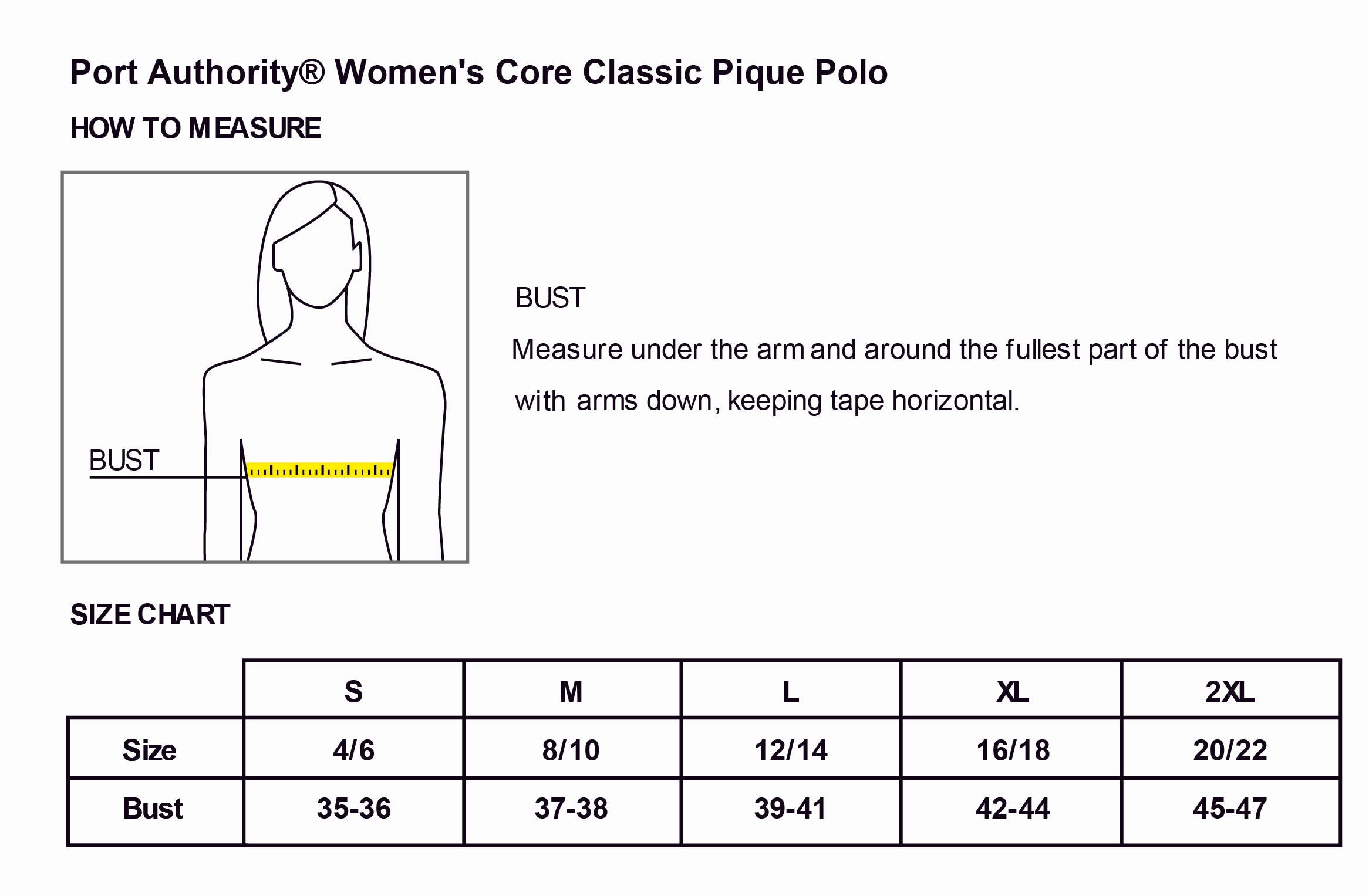 Old Dominion University, Nurse Anesthesia, Women's Core Classic Pique Polo - Size Chart