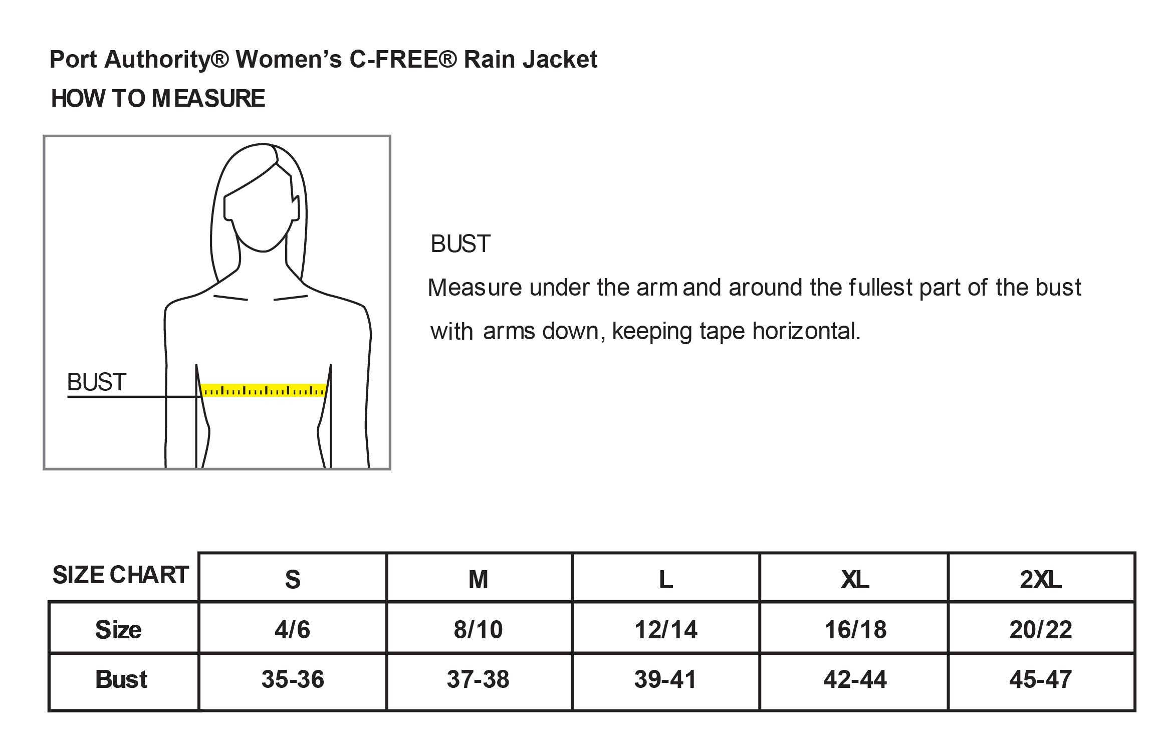 Old Dominion University, ODU Military - Alumni, Women’s C-FREE® Rain Jacket- Size Chart