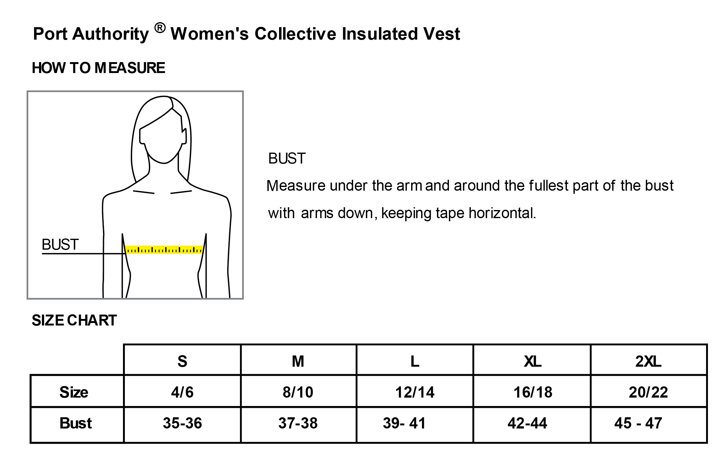 Old Dominion University, ODU Military - Alumni, Women's Collective Insulated Vest - Size Chart