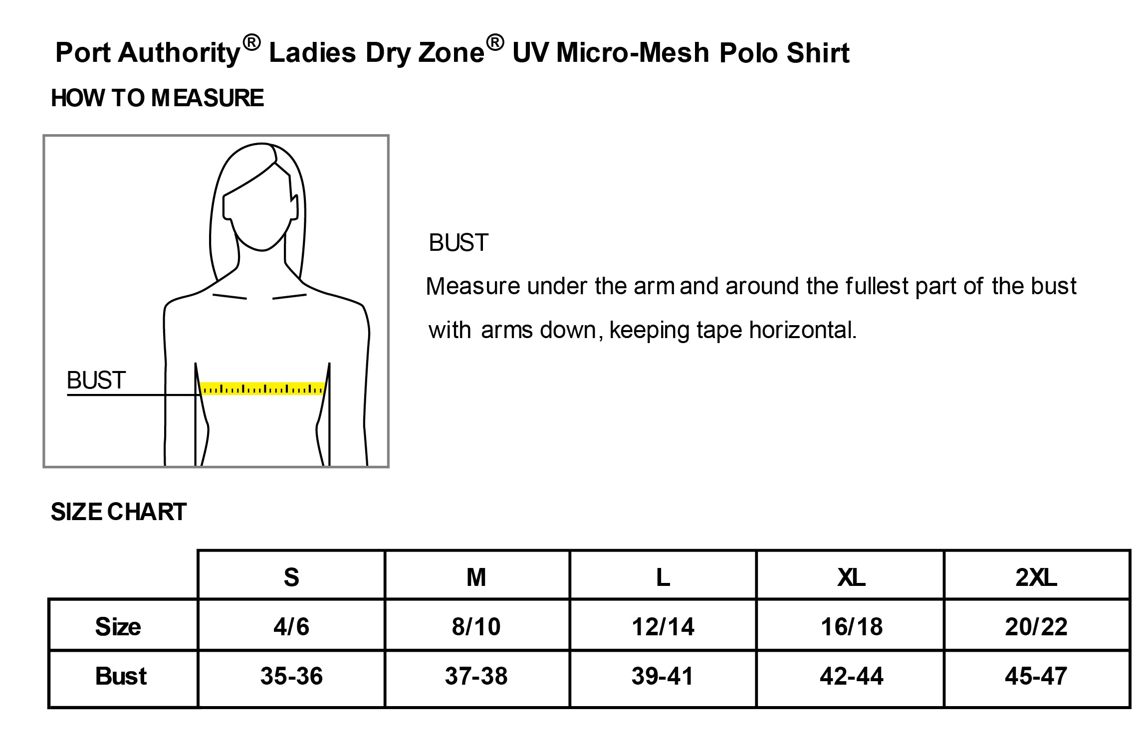 ODU Port Authority® Ladies Dry Zone® UV Micro-Mesh Polo- Size Chart