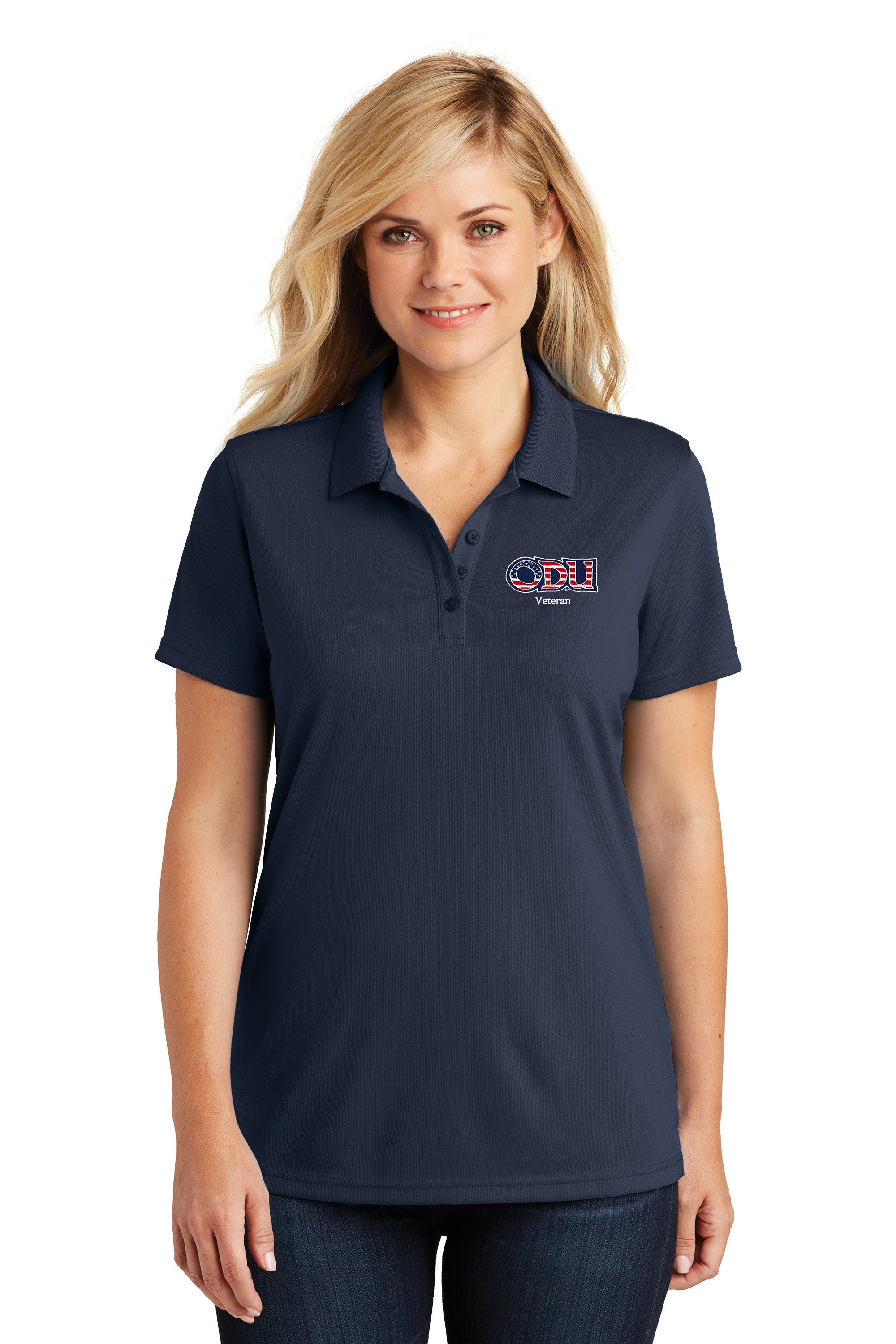 Old Dominion University, ODU - Veteran, Port Authority® Ladies Dry Zone® UV Micro-Mesh Polo Shirt - Navy