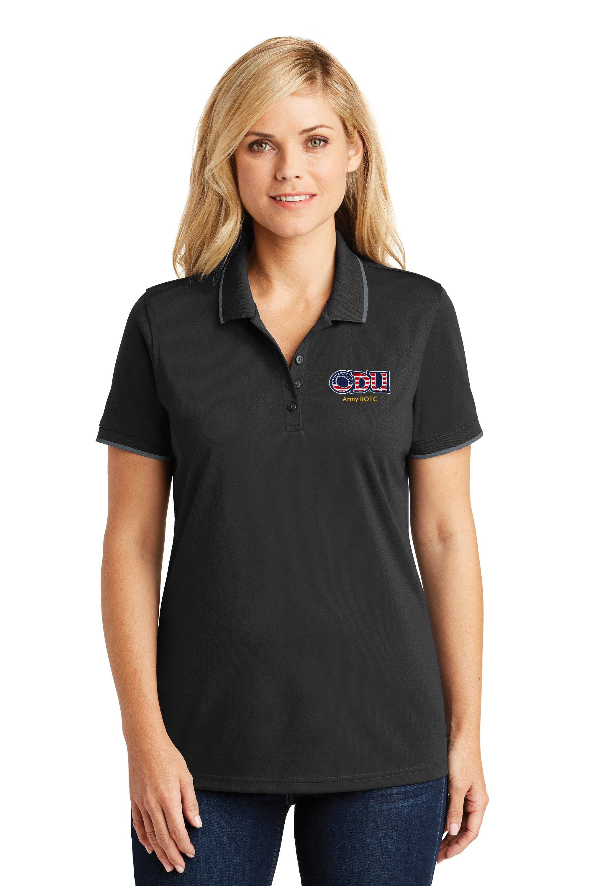 Old Dominion University, ODU Military - Army ROTC, Women's UV Micro-Mesh Tipped Polo -Black