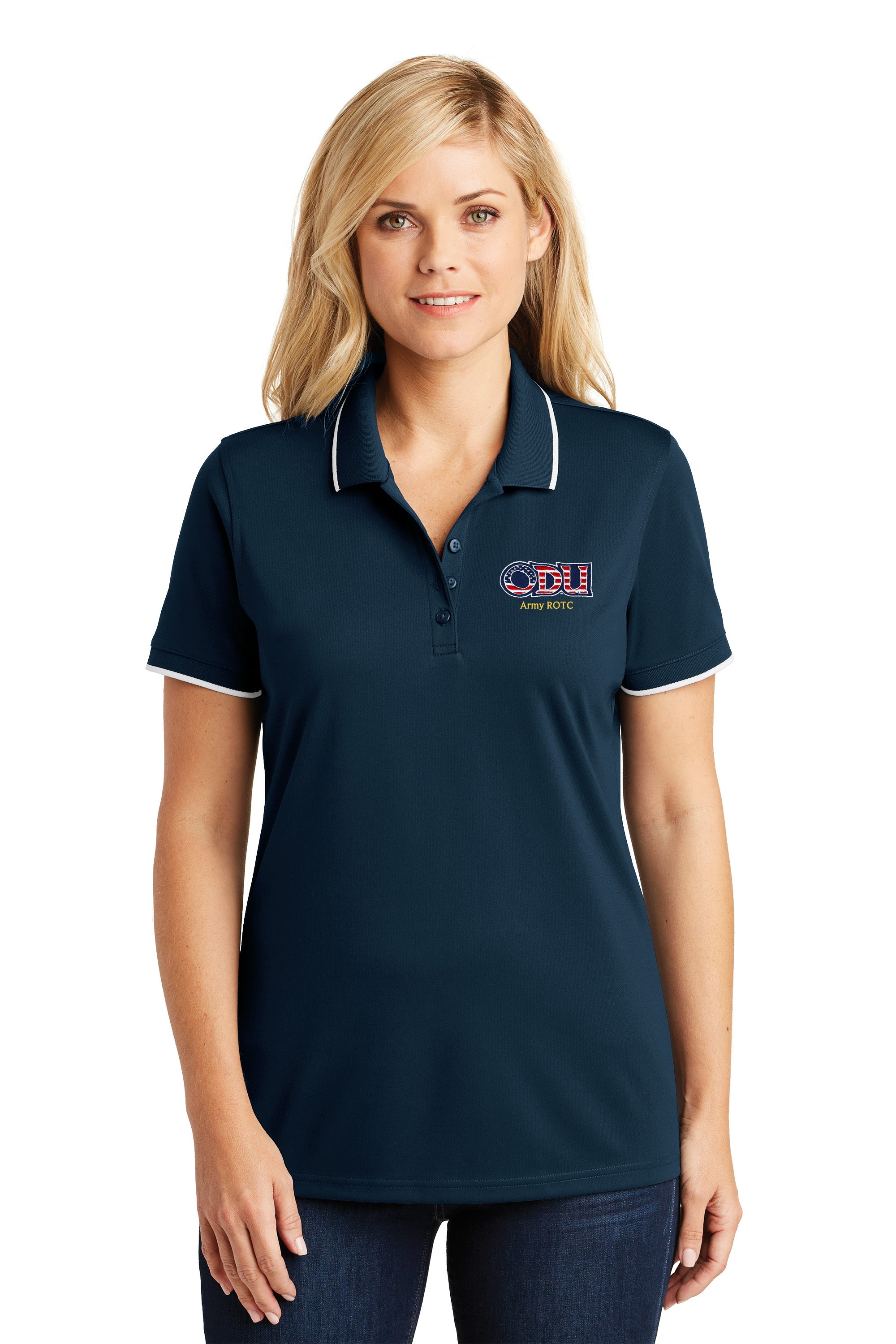 Old Dominion University, ODU Military - Army ROTC, Women's UV Micro-Mesh Tipped Polo -Navy