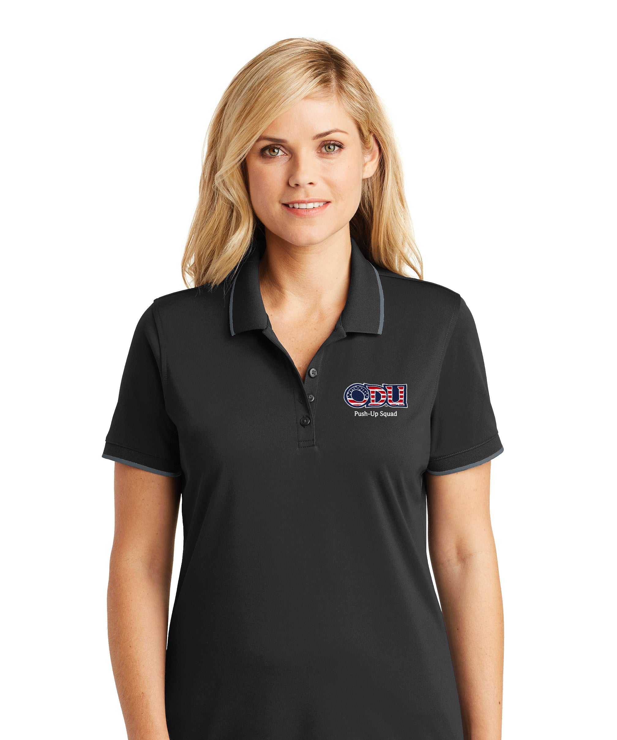 Old Dominion University, ODU Military - Push-Up Squad, Women's UV Micro-Mesh Tipped Polo - Black
