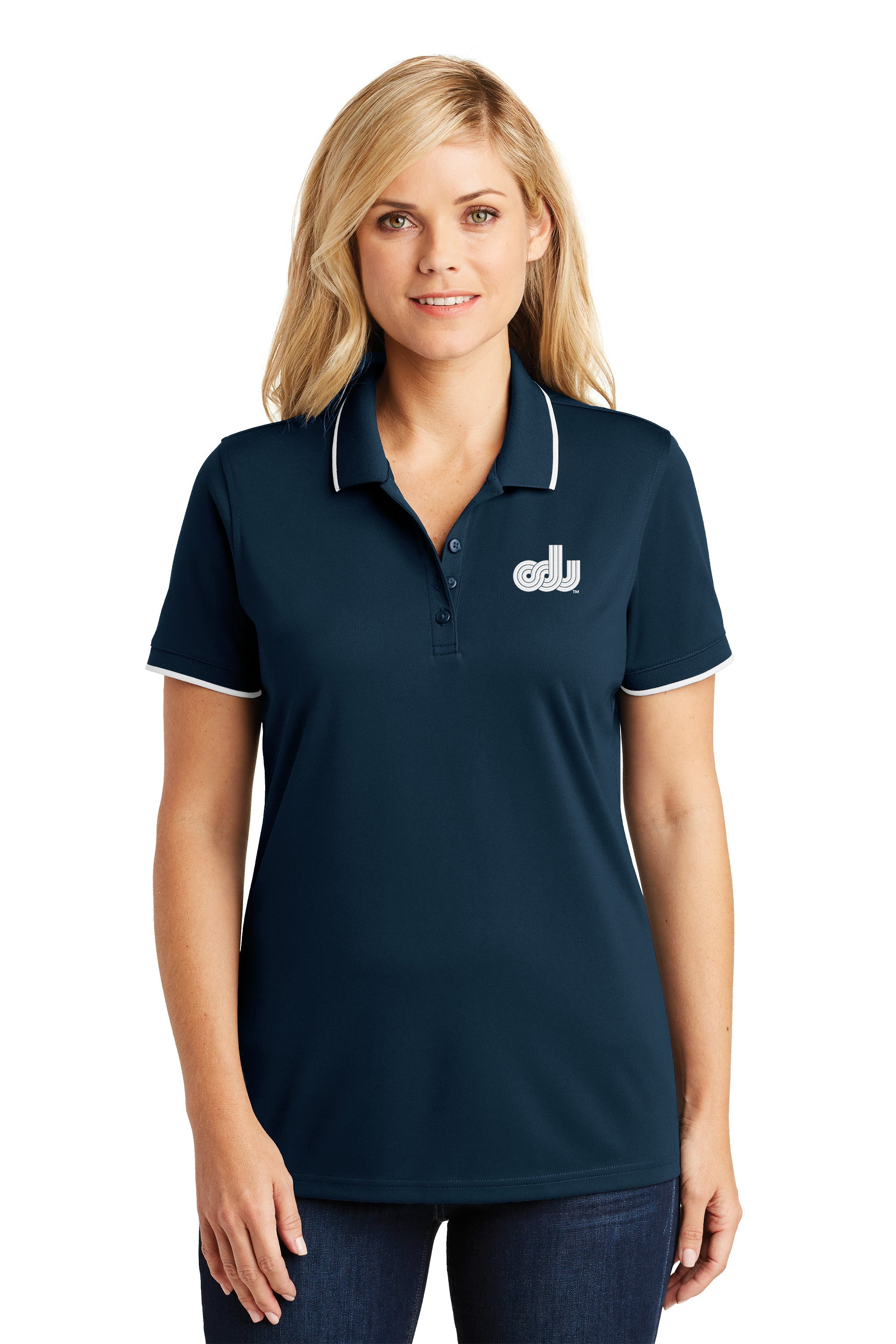 Old Dominion University, ODU, Vintage8 logo, Port Authority® Ladies Dry Zone® UV Micro-Mesh Tipped Polo Shirt- Navy