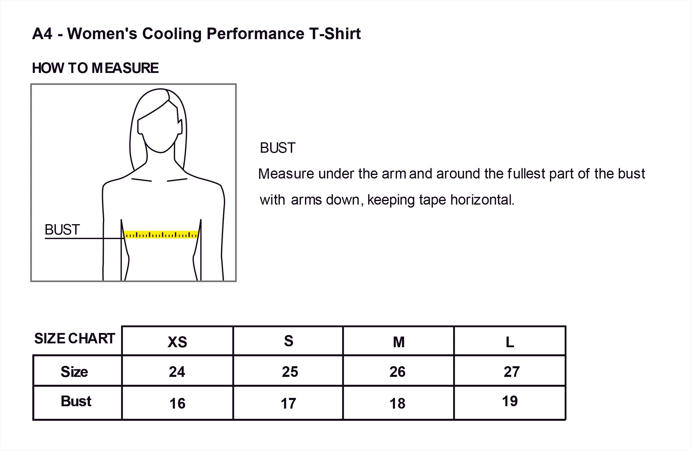 Old Dominion University, Club Sports - Rugby, A4 Women’s Cooling Performance Short Sleeve T-Shirt - Size Chart