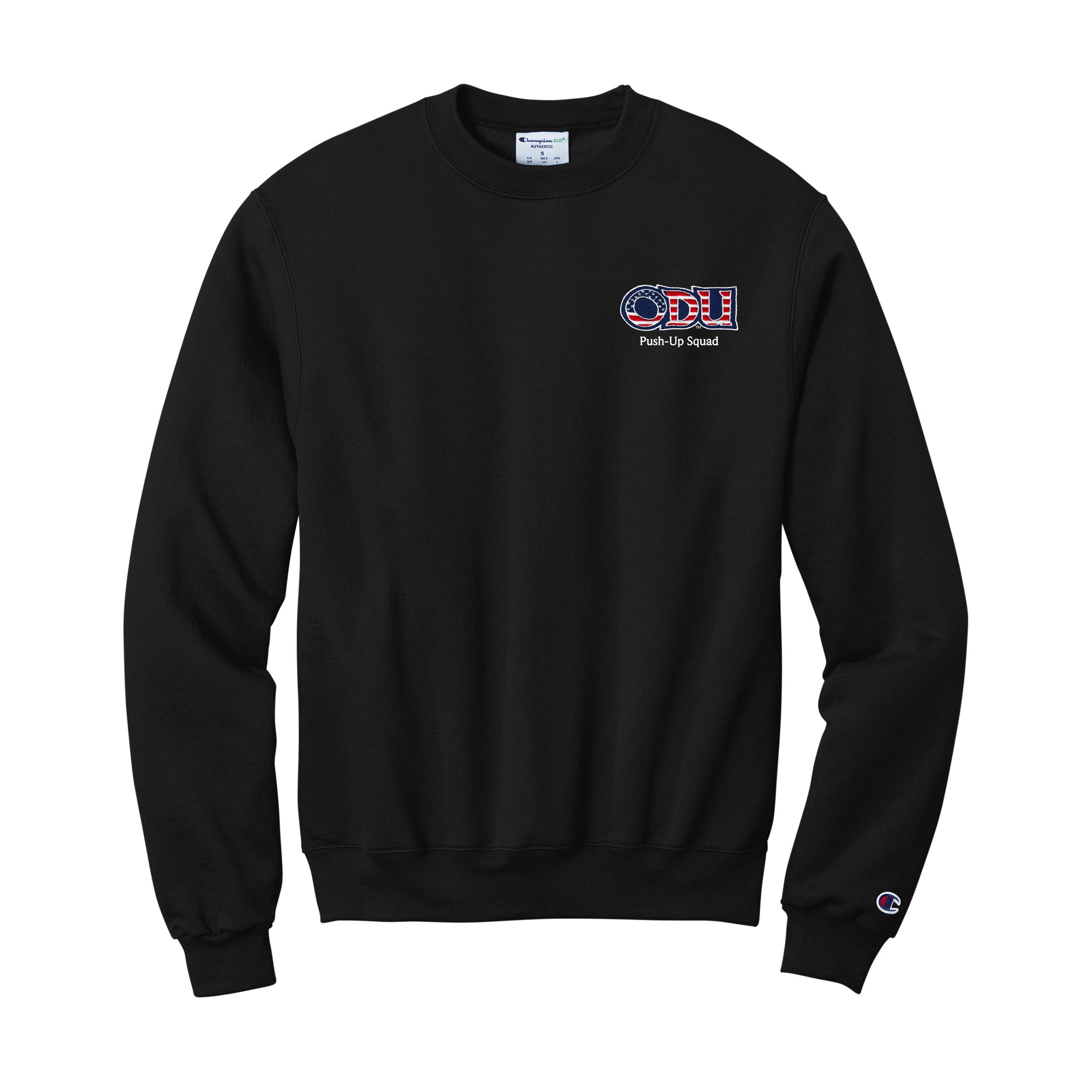 Old Dominion University, ODU Military - Push-Up Squad, Champion® Powerblend® Crewneck Sweatshirt - Black