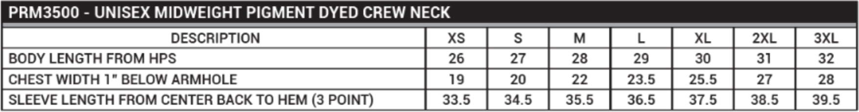 Old Dominion University, Black Alumni Chapter, #01, Mid weight Unisex Pigment Die Crew Sweatshirt - Size Chart