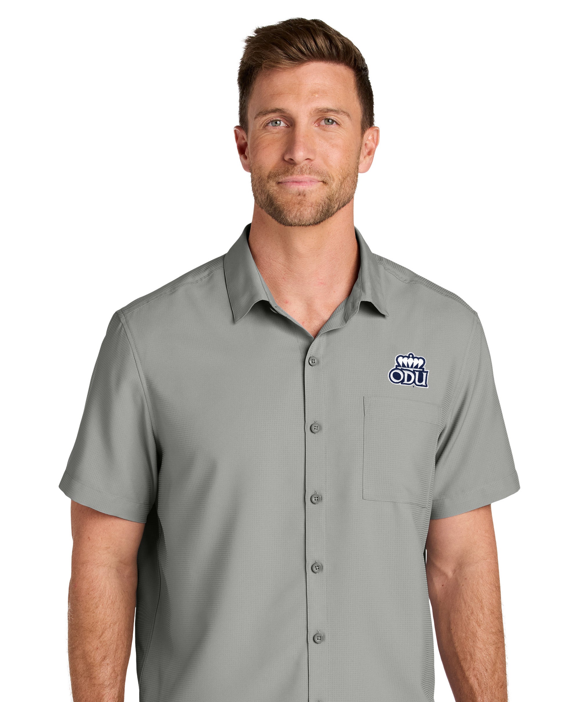 Old Dominion University, Logo 03, Short Sleeve UV Dockside Shirt Grey