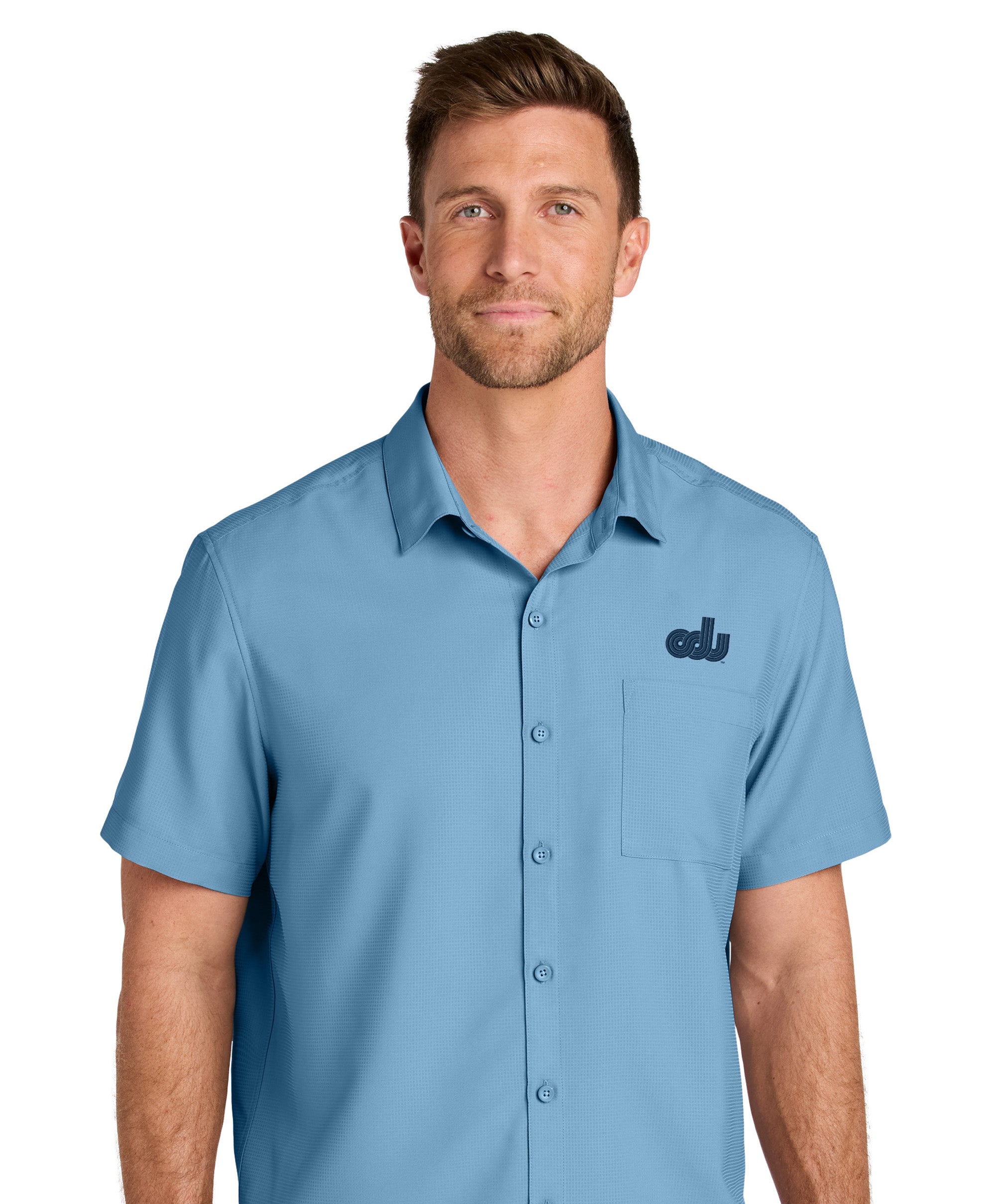 Old Dominion University, Vintage Logo 08, Short Sleeve UV Dockside Shirt - Hudson Blue