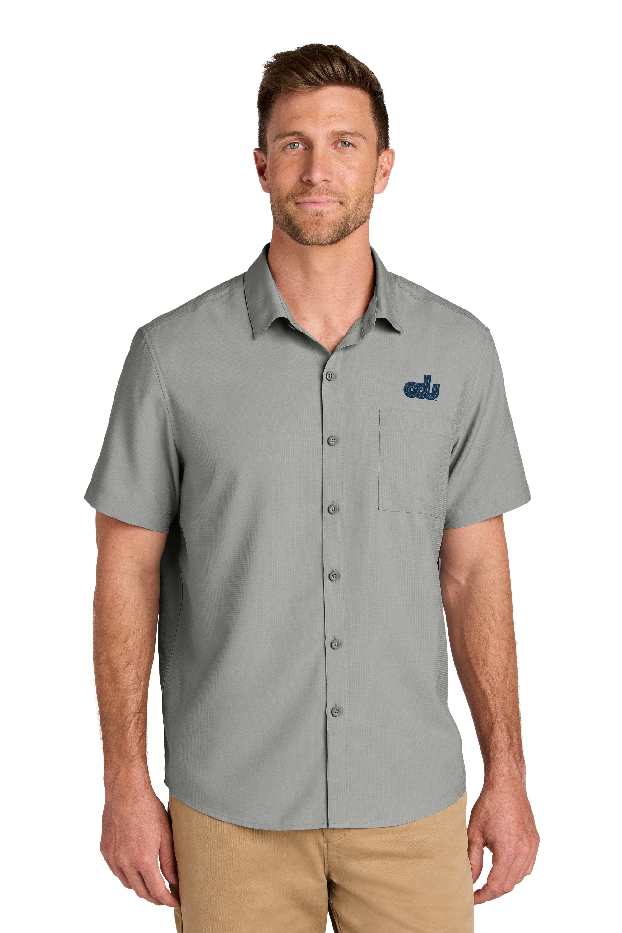 Old Dominion University, Vintage Logo 08, Short Sleeve UV Dockside Shirt - Gray