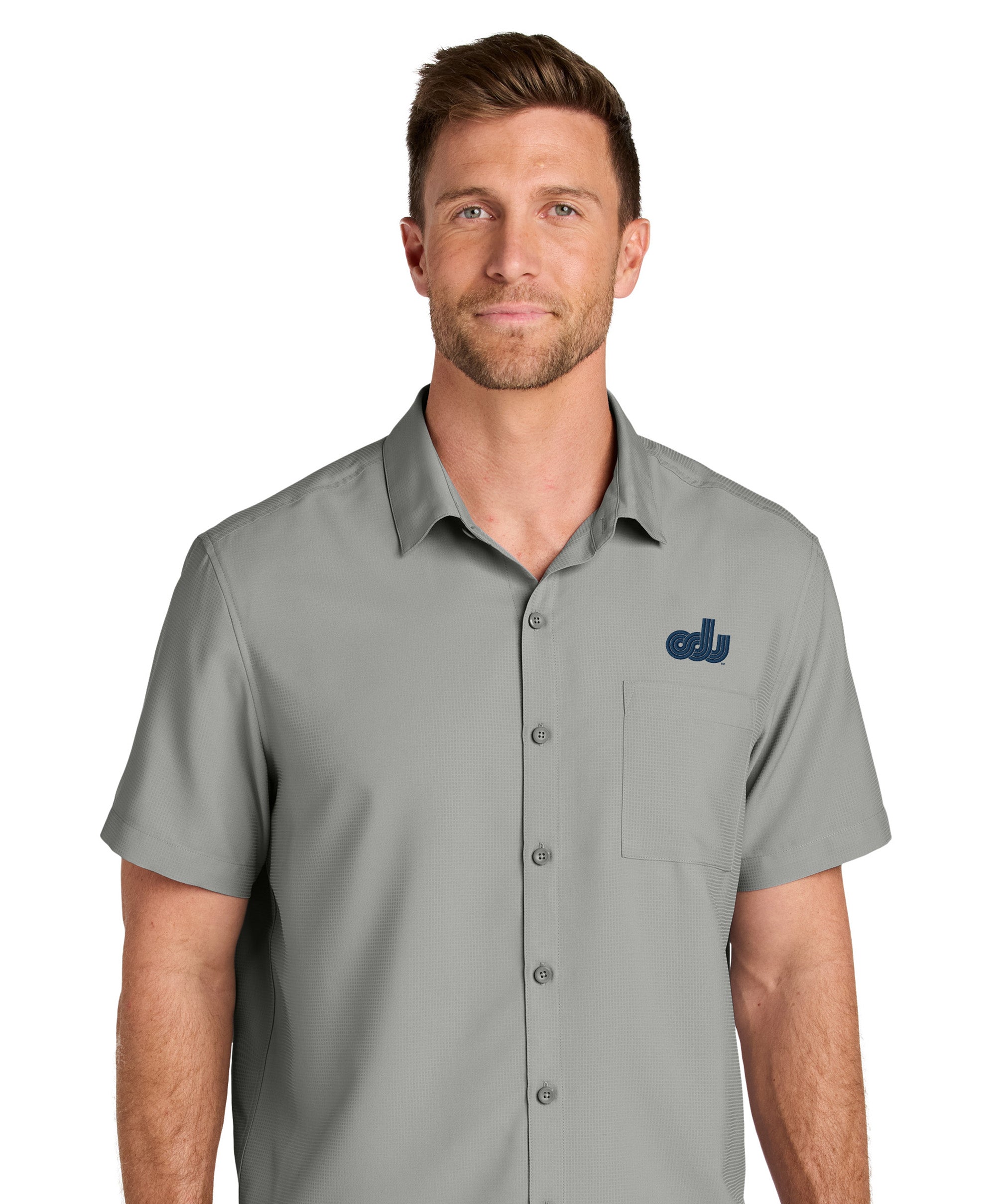 Old Dominion University, Vintage Logo 08, Short Sleeve UV Dockside Shirt - Gray